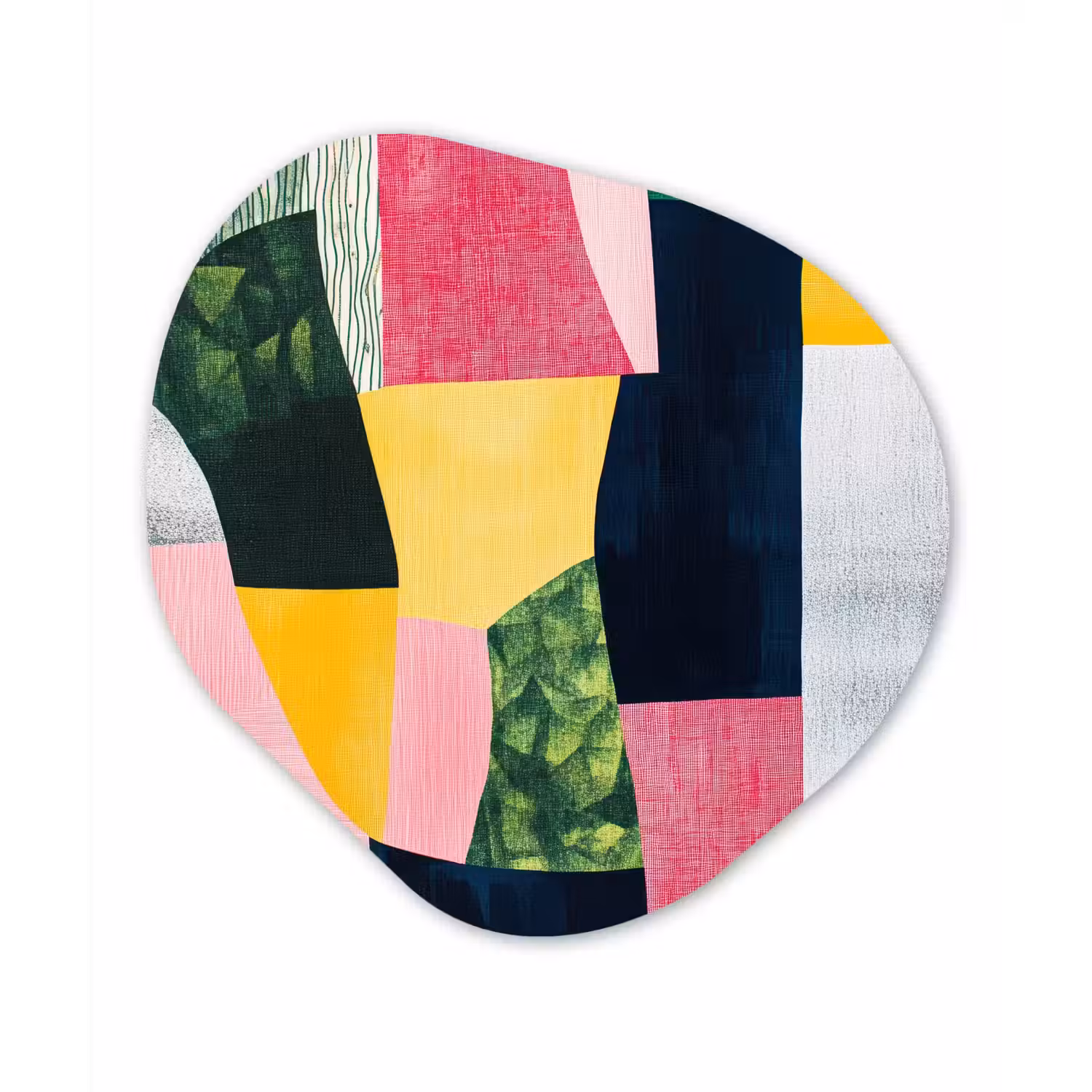 Abstract - Roze - Lappen - Vormen - Geel Wandcirkel Organisch Plexiglas middel -3d