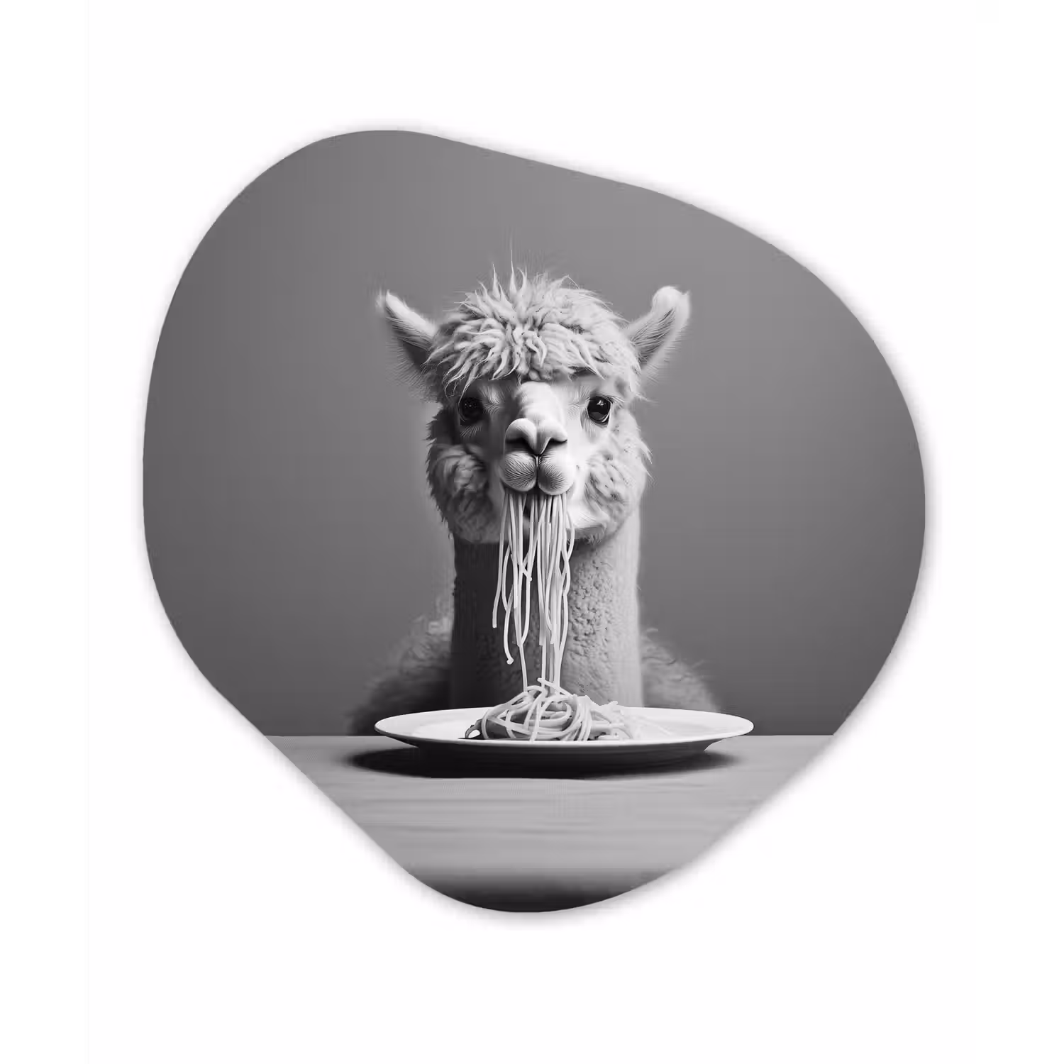 Alpaca - Pasta - Zwart - Wit - Grappig - Dieren Wandcirkel Organisch Plexiglas middel -3d