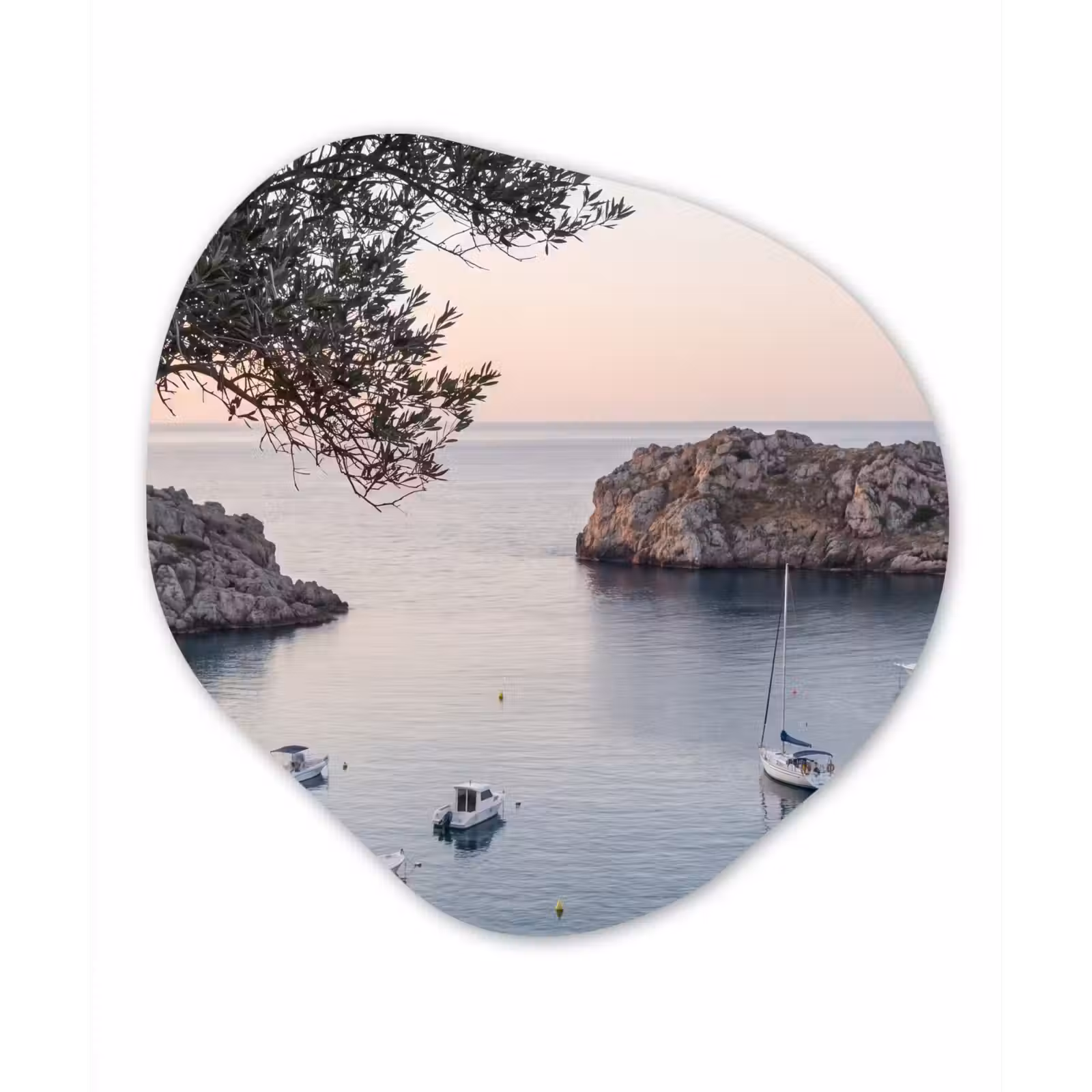 Organisch schilderij glas - Baai - boten - zonsondergang - Baai - boten - zonsondergang Wandcirkel Organisch Plexiglas middel