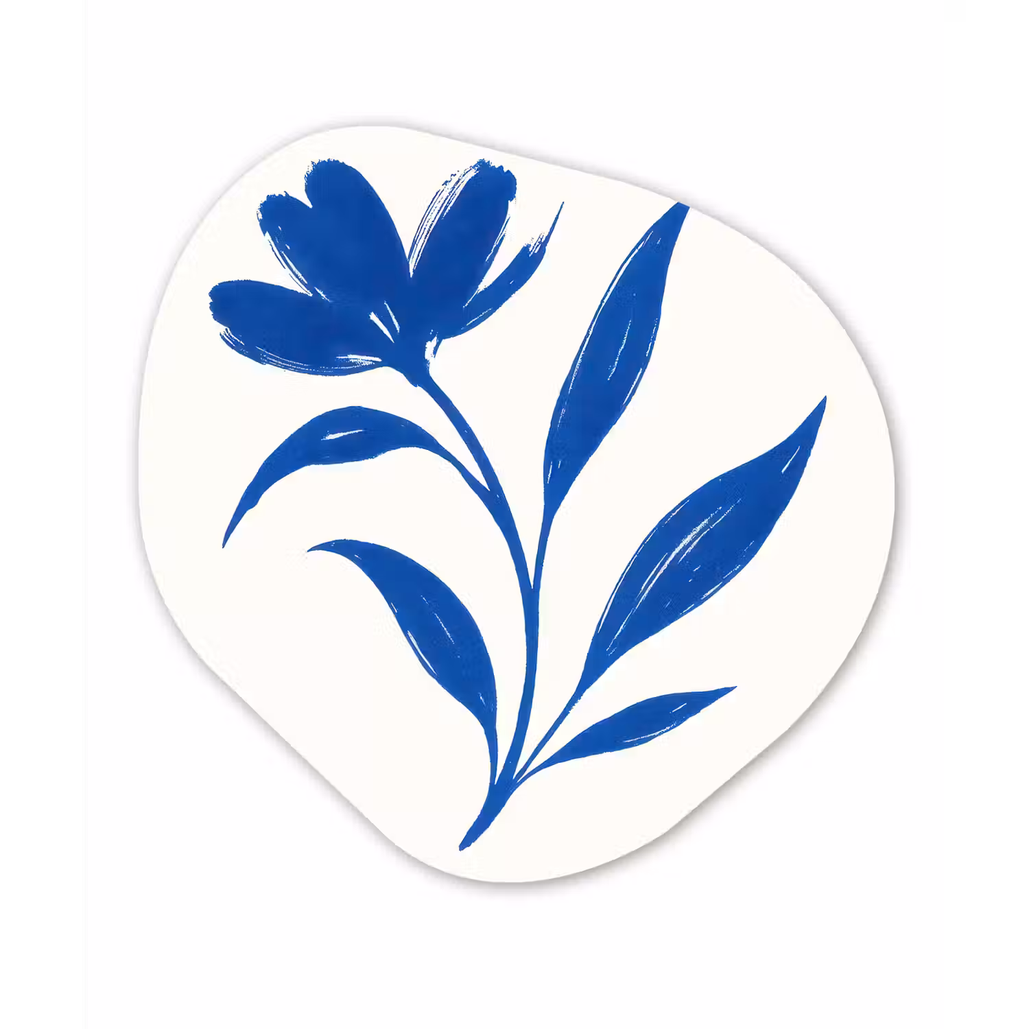 Bloem - Blaadjes - Minimalistisch - Blauw Wandcirkel Organisch Plexiglas middel -3d