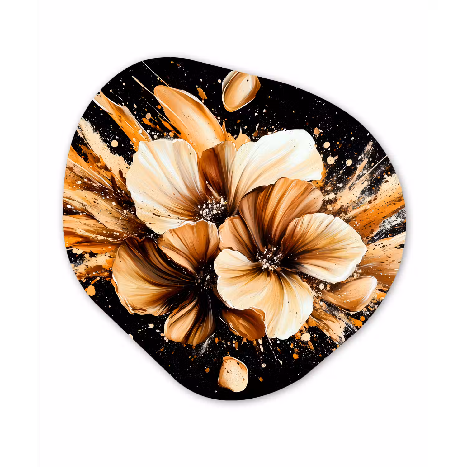 Bloemen - Goud - Graffiti - Zwart - Abstract Wandcirkel Organisch Plexiglas middel -3d