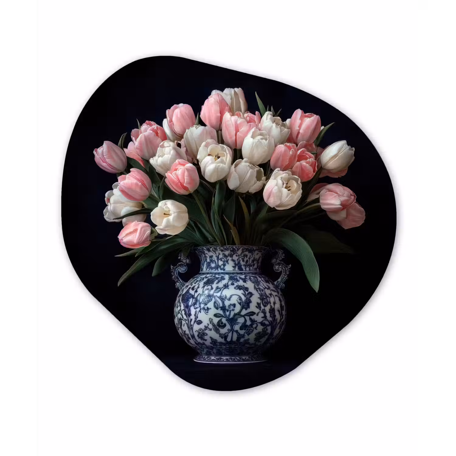 Bloemen - Roze - Tulpen - Vaas Wandcirkel Organisch Plexiglas middel -3d