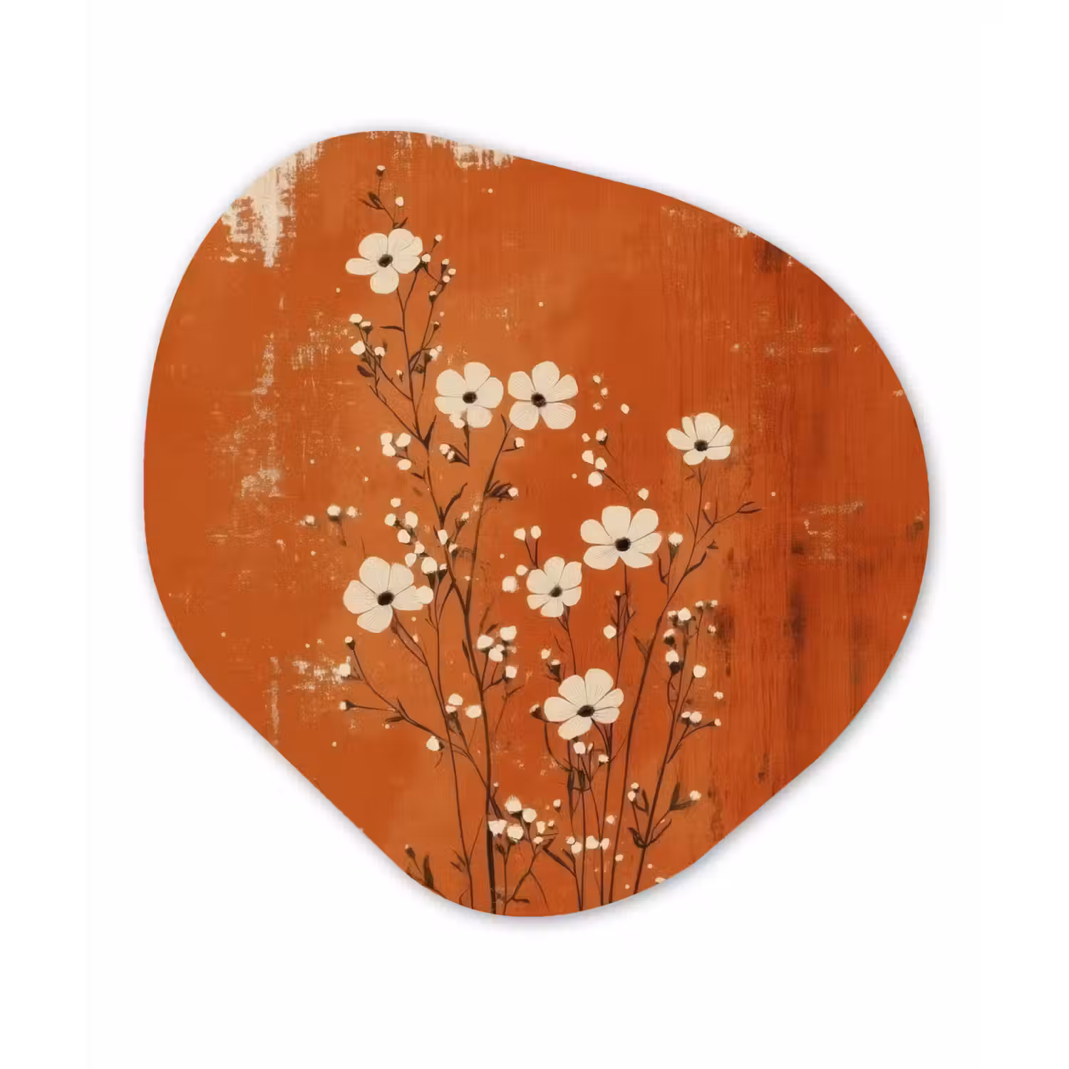 Bloemen - Wit - Subtiel - Roestkleur Wandcirkel Organisch Plexiglas middel -3d