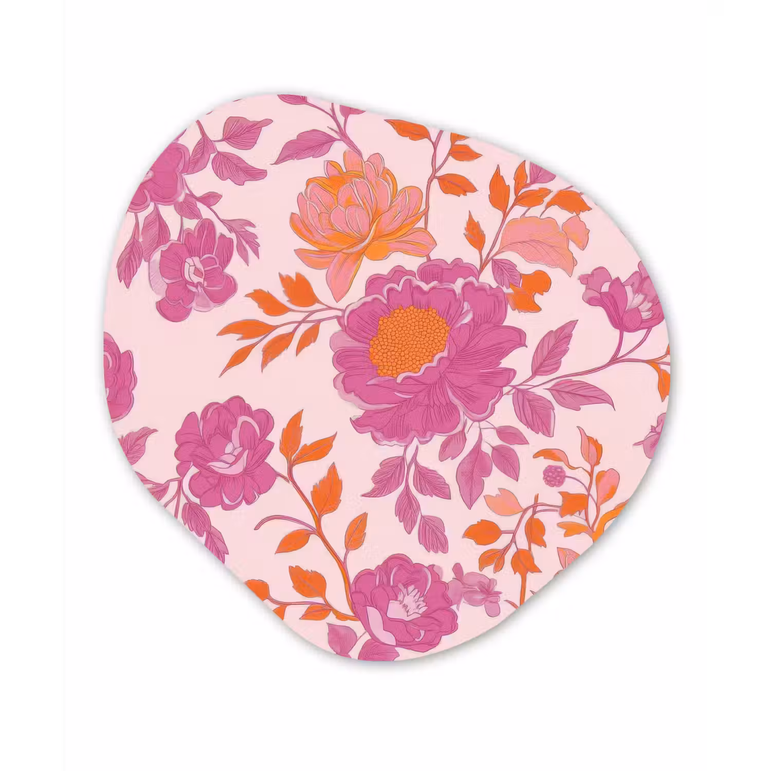 Bloemenpatroon - Roze - Oranje - Bloemen Wandcirkel Organisch Plexiglas middel -3d