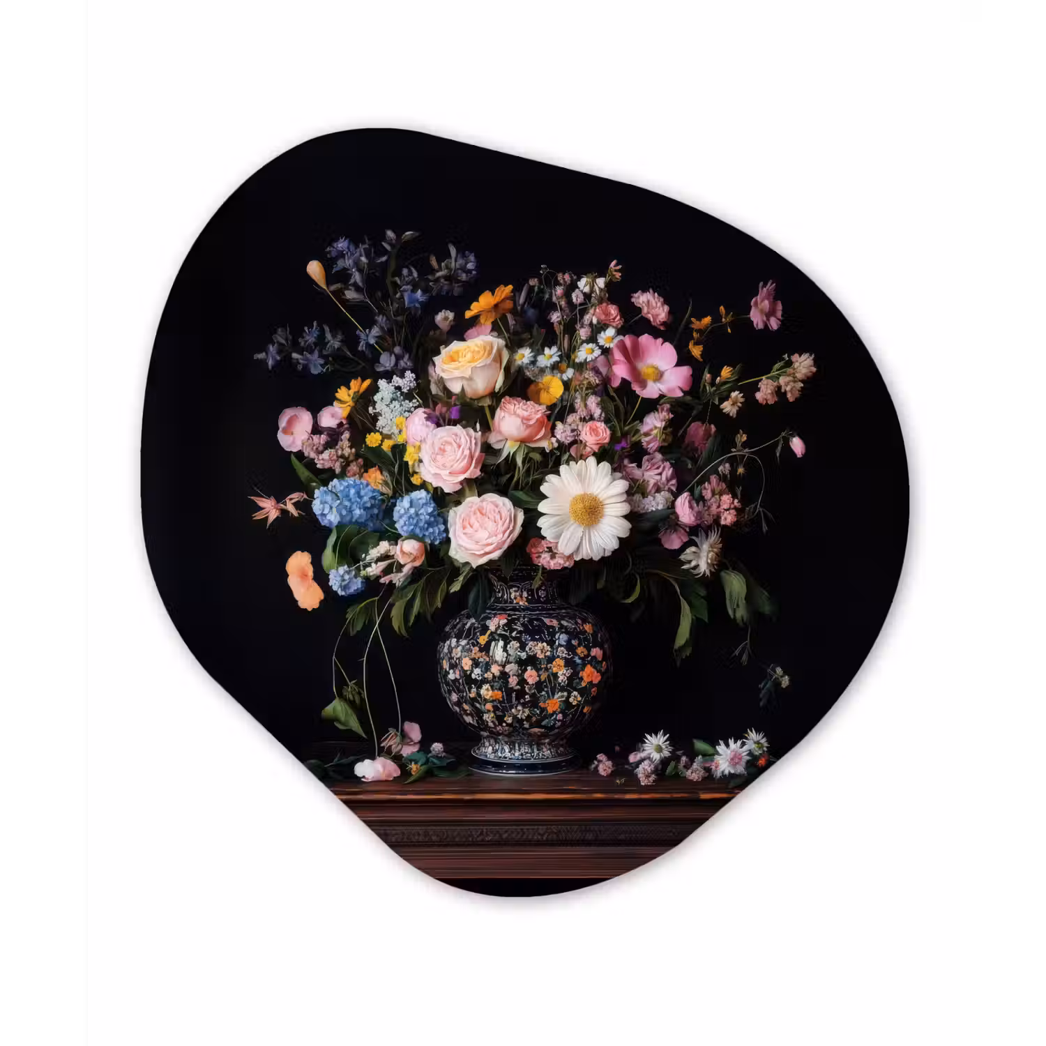 Bloemenvaas - Hout - Bloemen - Boeket Wandcirkel Organisch Plexiglas middel -3d