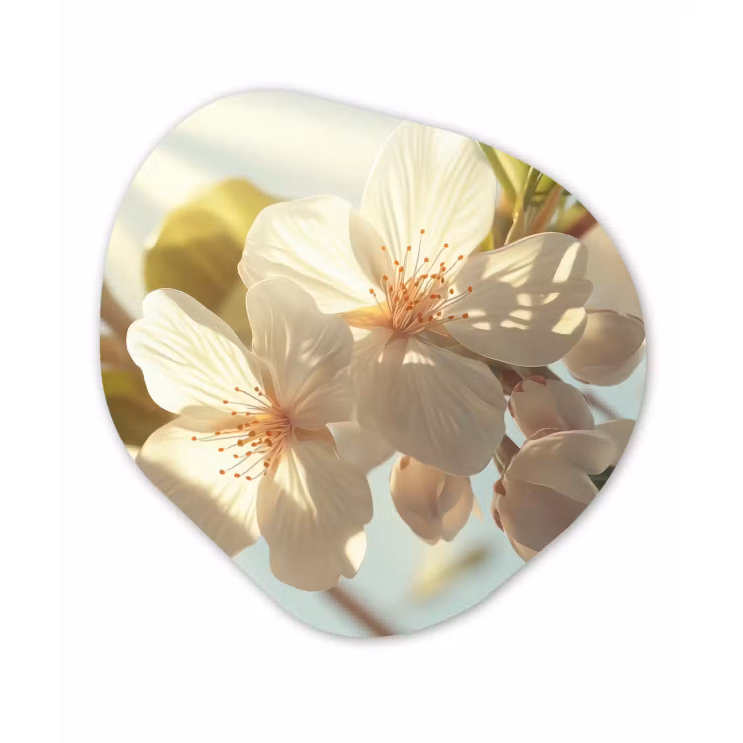 Bloesems - Wit - Zonnestralen - Bloemblaadjes Wandcirkel Organisch Plexiglas middel -3d