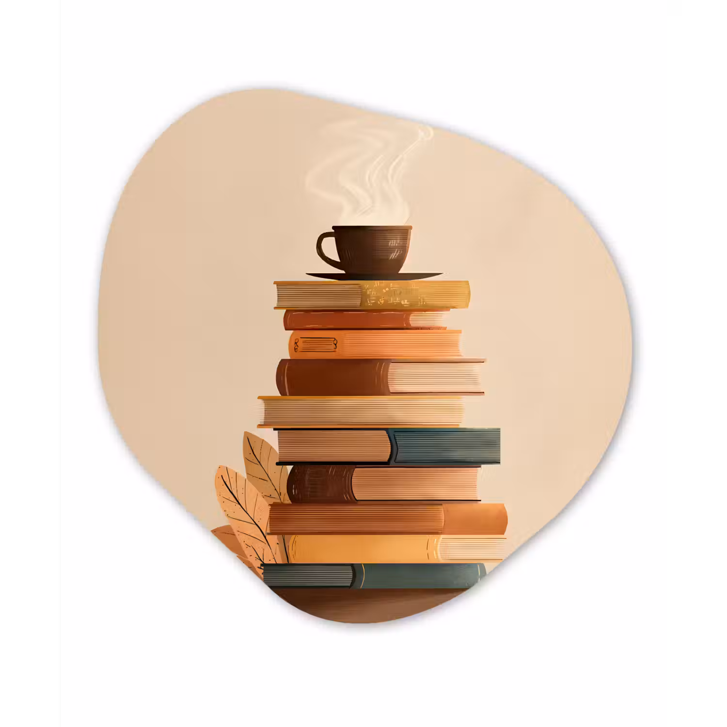 Boeken - Toren - Koffie - Beige Wandcirkel Organisch Plexiglas middel -3d