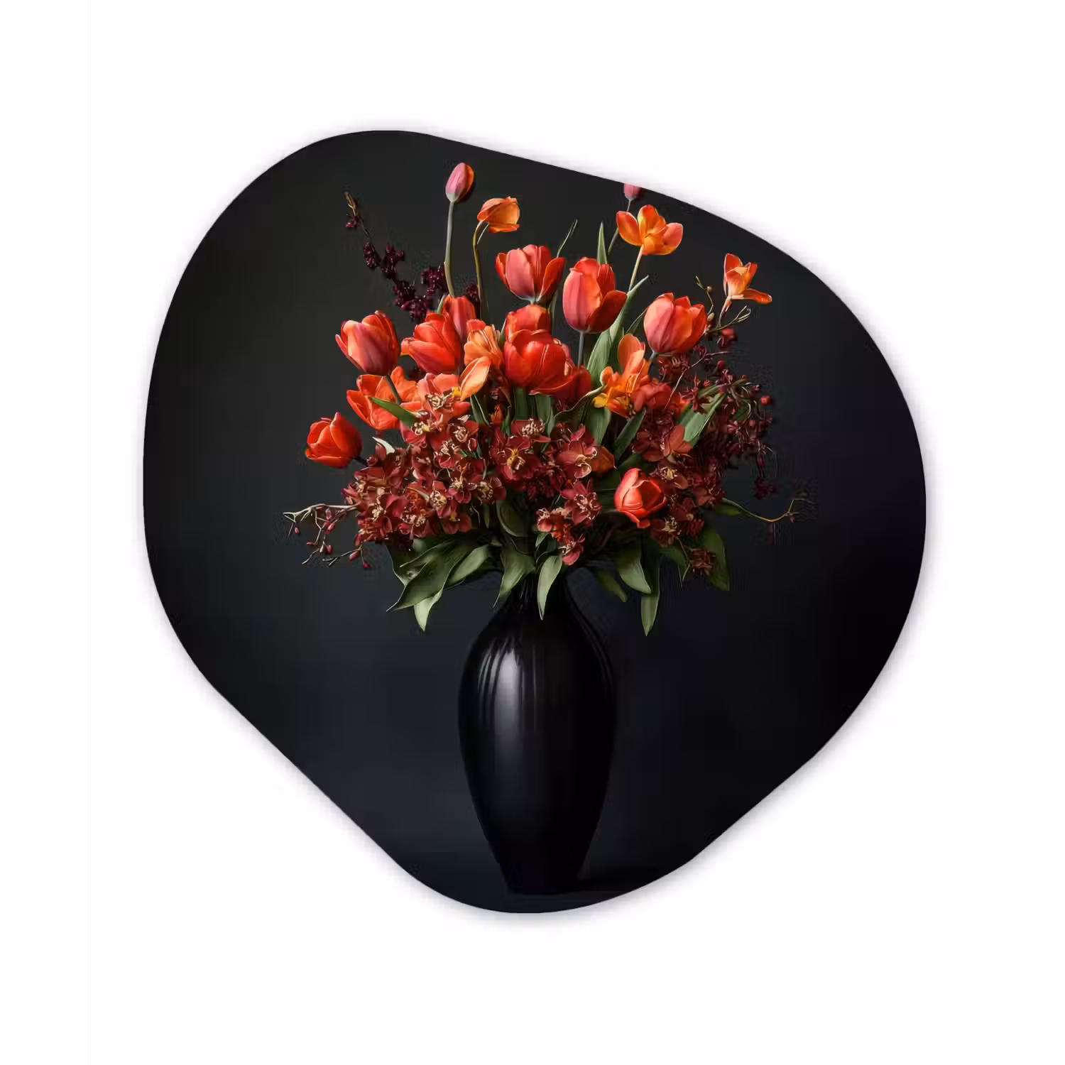 Boeket - Tulpen - Vaas - Rood Wandcirkel Organisch Plexiglas middel -3d