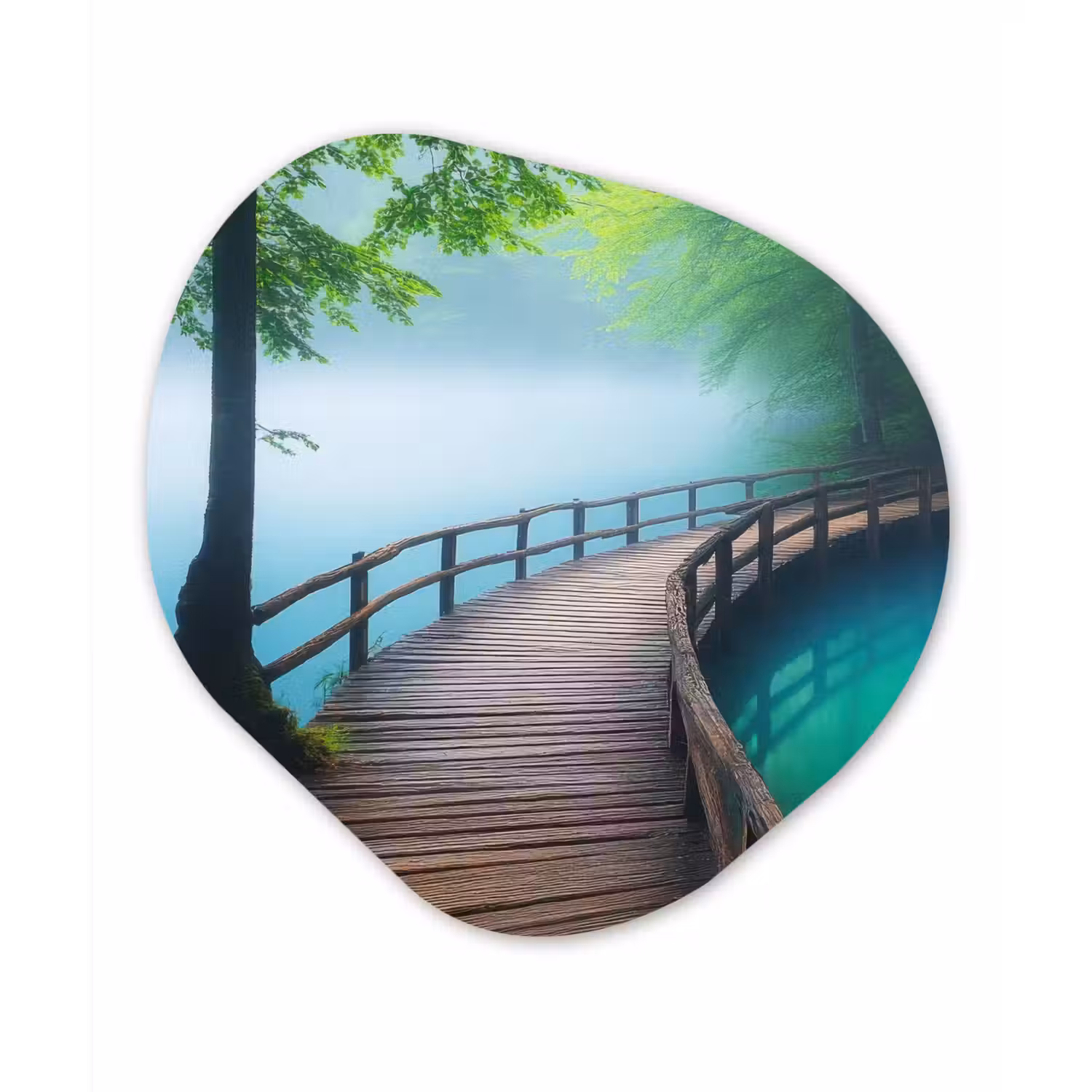 Brug - Water - Rivier - Bos Wandcirkel Organisch Plexiglas middel -3d