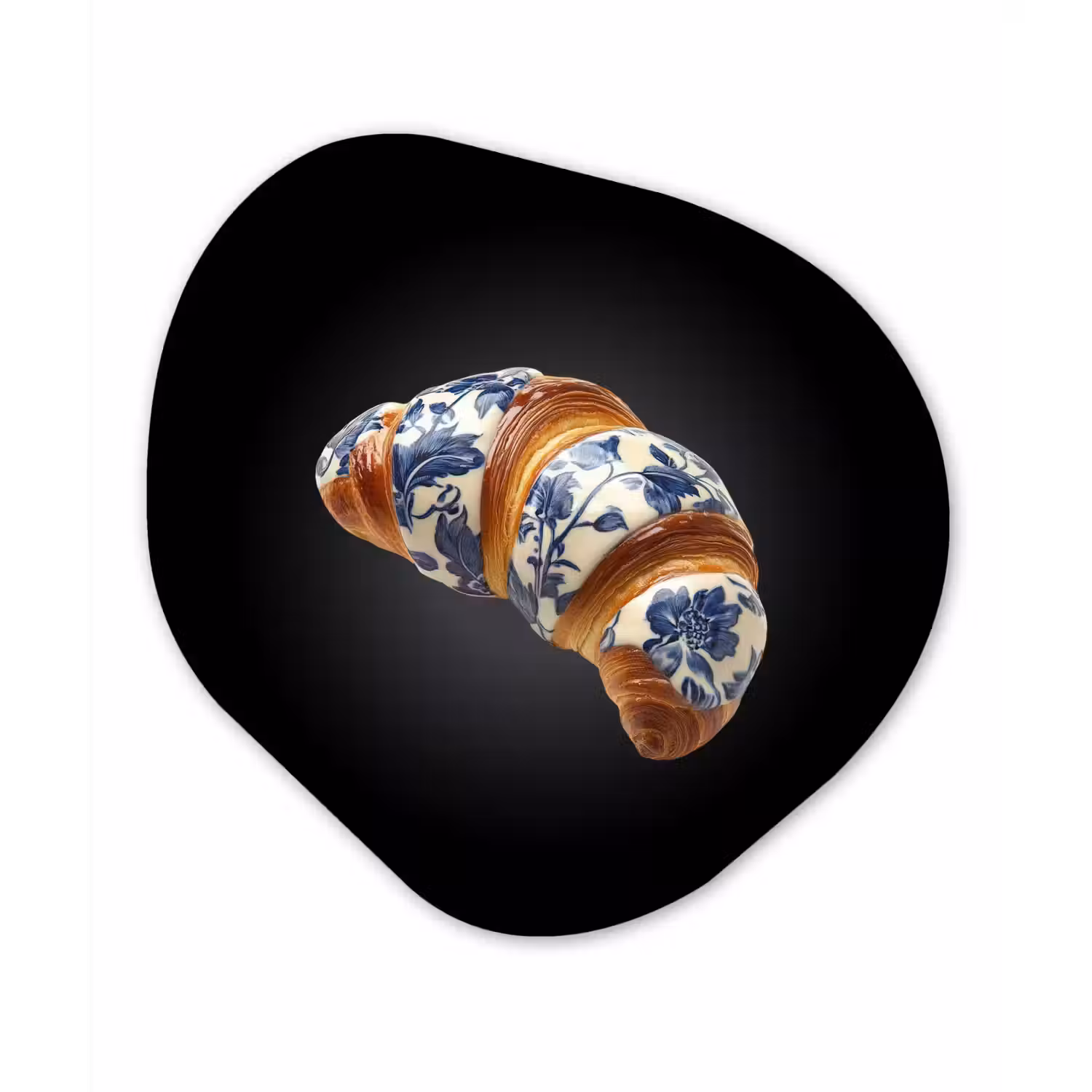 Croissant - Bloemenpatroon - Delftsblauw Wandcirkel Organisch Plexiglas middel -3d