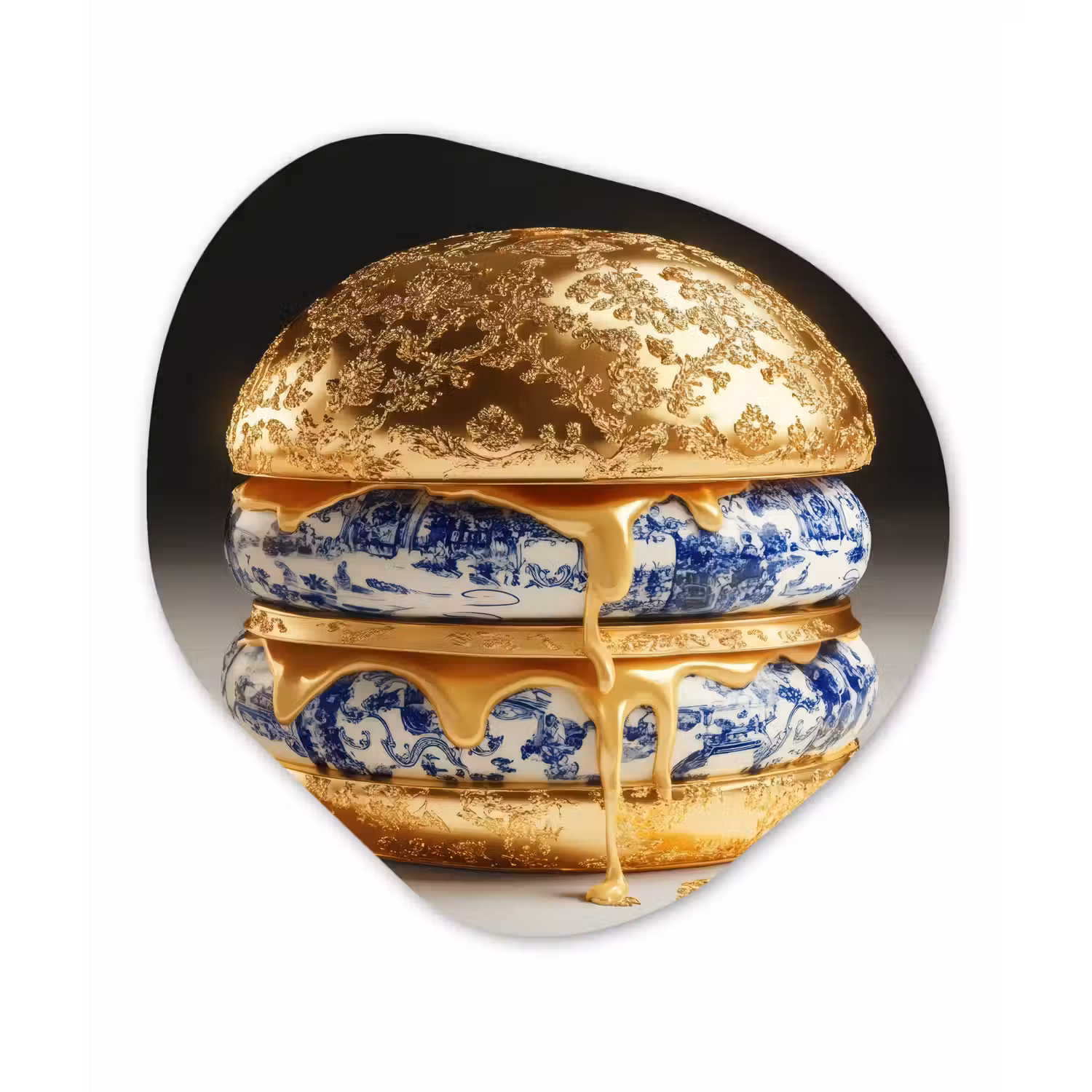 Delftsblauw - Goud - Burger Wandcirkel Organisch Plexiglas middel -3d