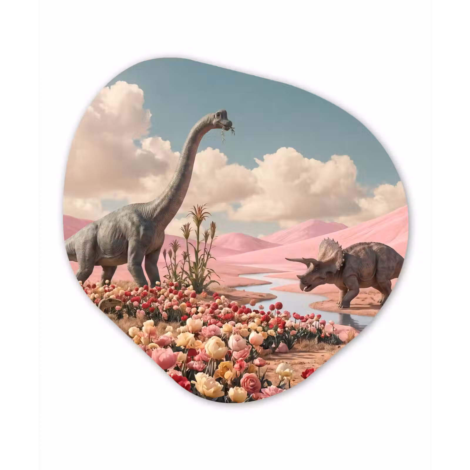 Organisch schilderij glas - Dinosaurus - Roze - Landschap - Dinosaurus - Roze - Landschap Wandcirkel Organisch Plexiglas middel