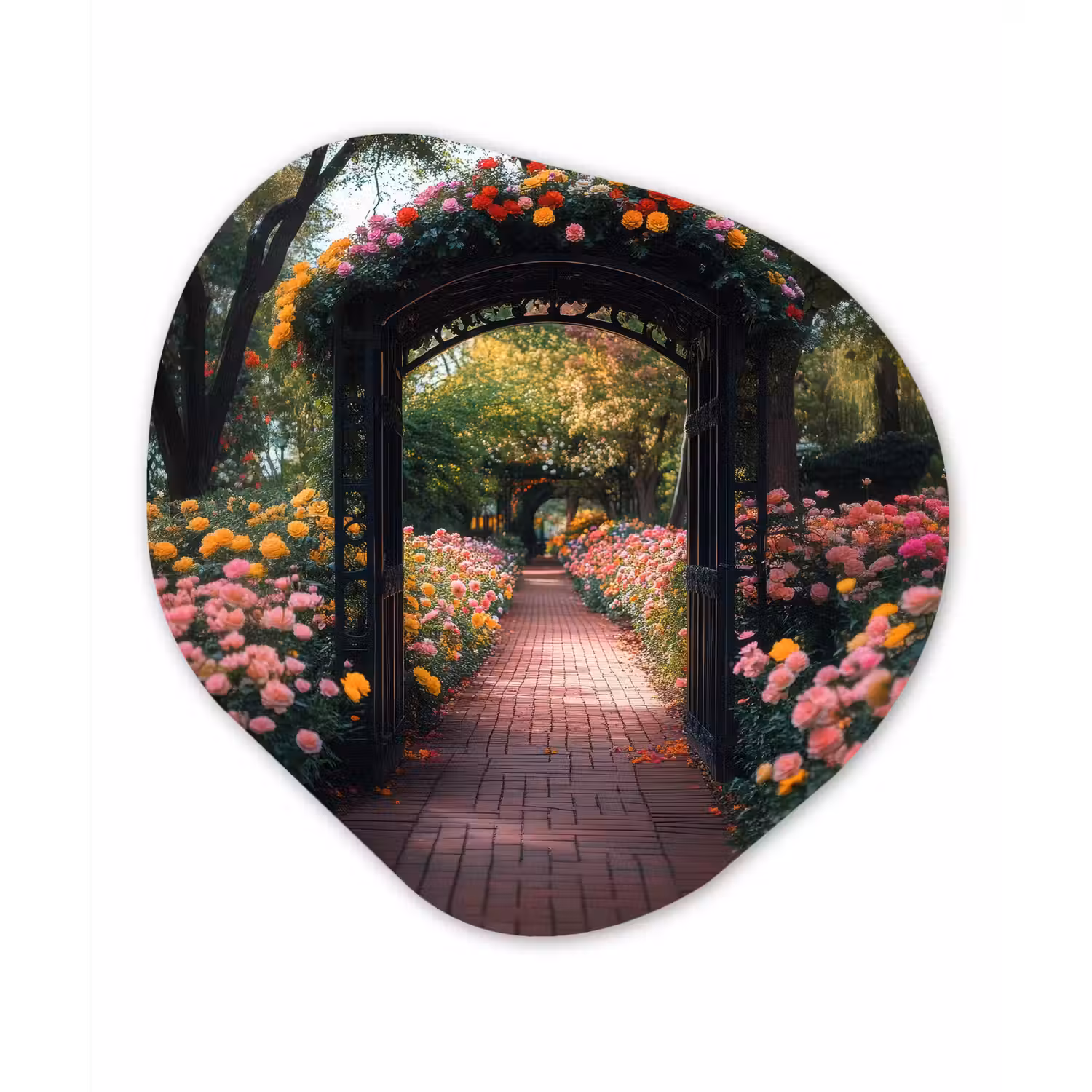 Doorkijk - Bloemen - Pad - Natuur - Kleurrijk Wandcirkel Organisch Plexiglas middel -3d