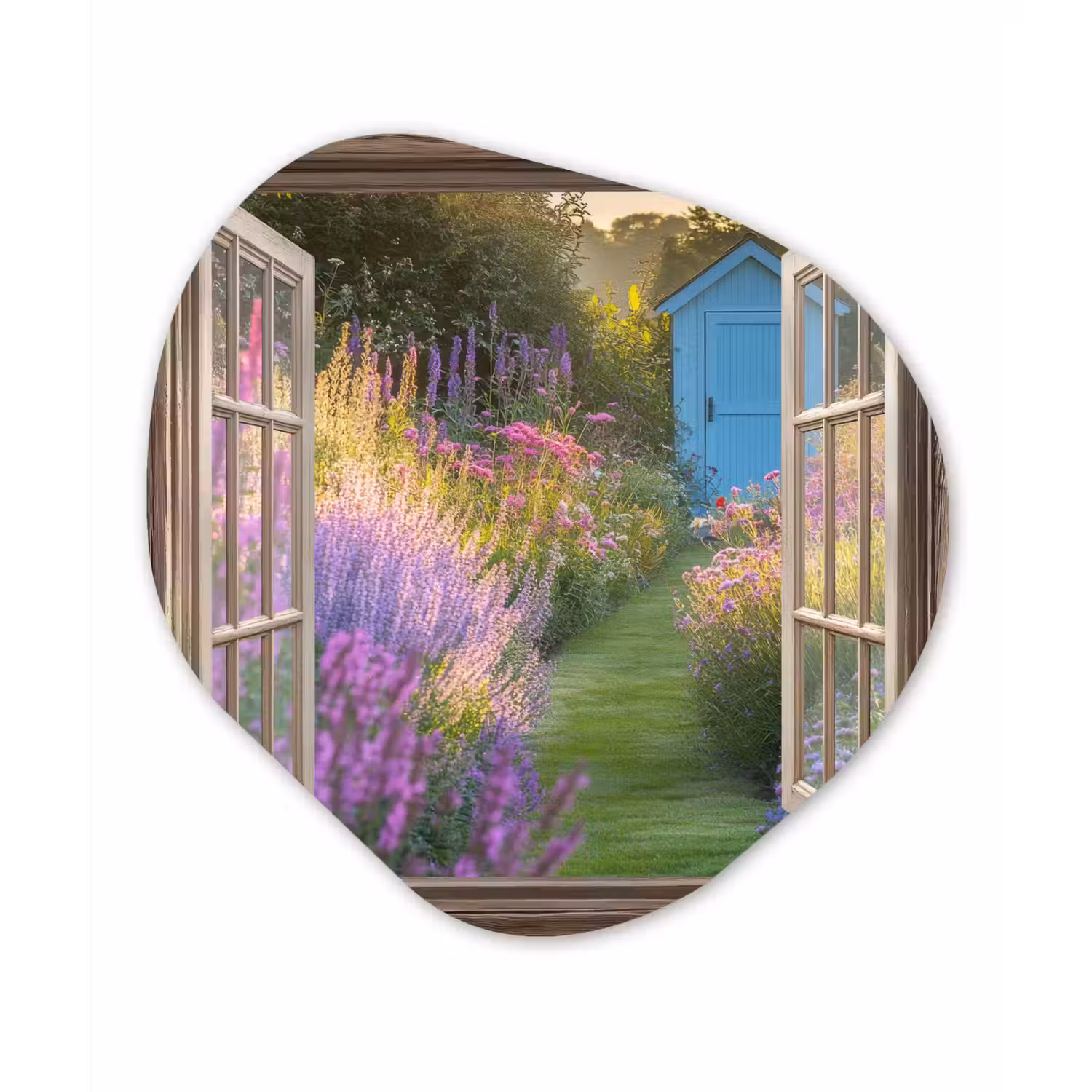 Doorkijk - Bloemen - Raam - Natuur Wandcirkel Organisch Plexiglas middel -3d