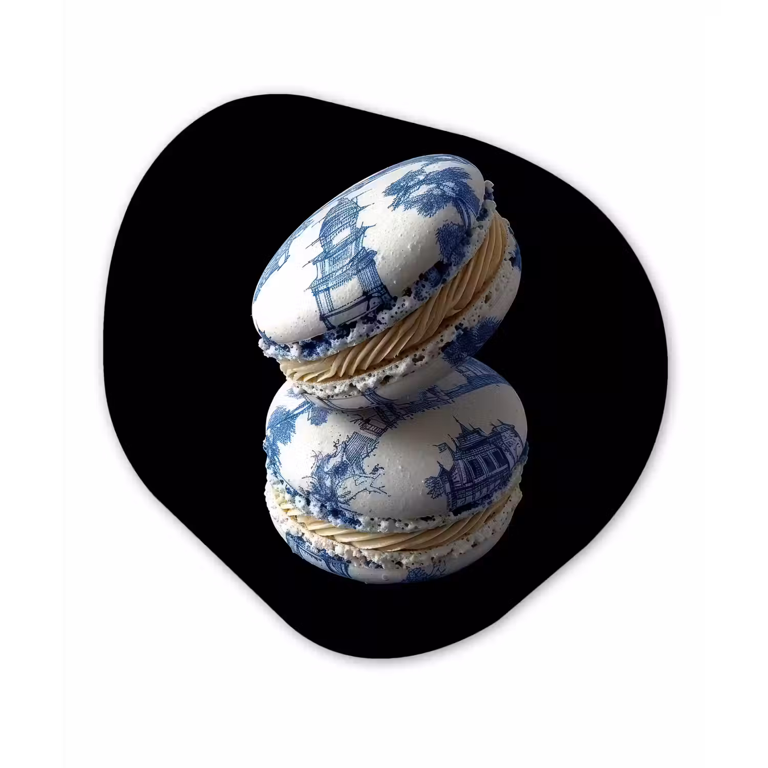 Eten - Macarons - Delfts blauw - Koekjes Wandcirkel Organisch Plexiglas middel -3d
