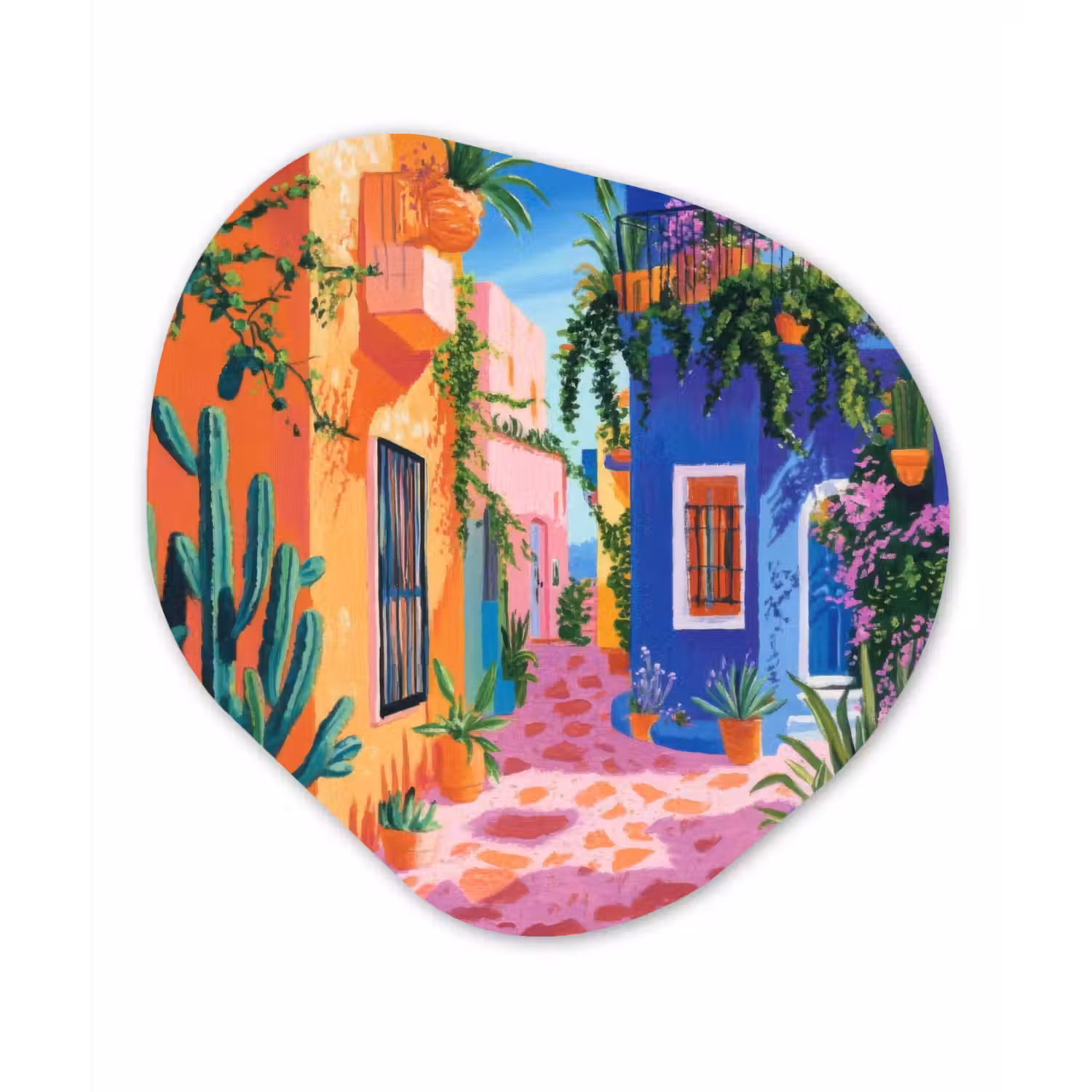 Geel - Blauw - Oranje - Huis Wandcirkel Organisch Plexiglas middel -3d