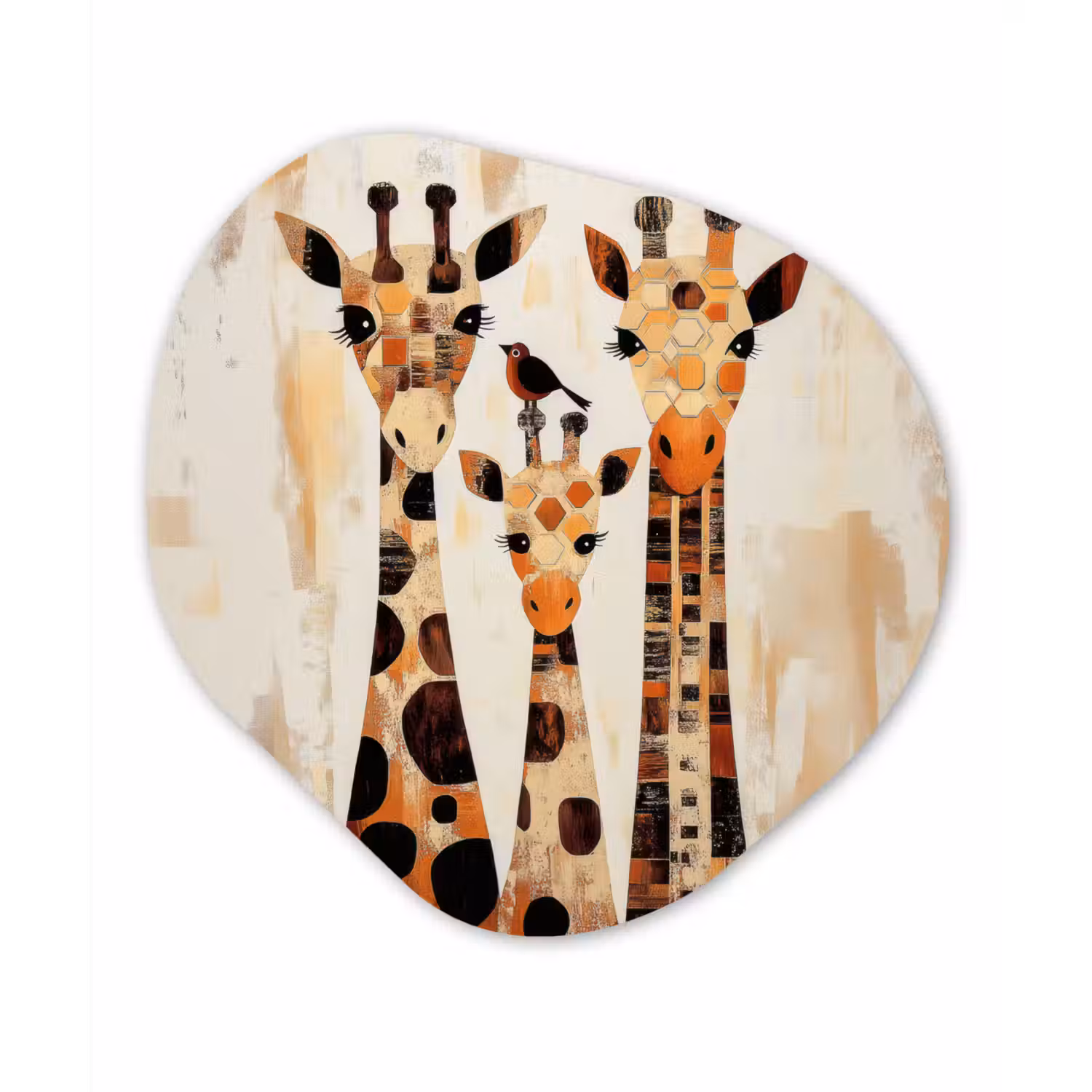 Giraffen - Cartoon - Crème Wandcirkel Organisch Plexiglas middel -3d