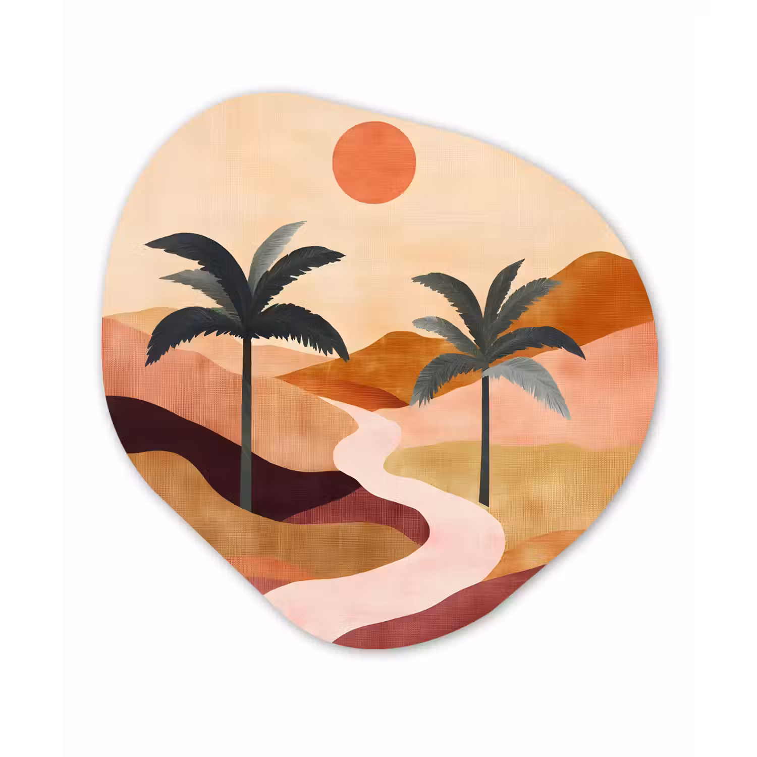 Heuvels - Palmbomen - Abstract Wandcirkel Organisch Plexiglas middel -3d