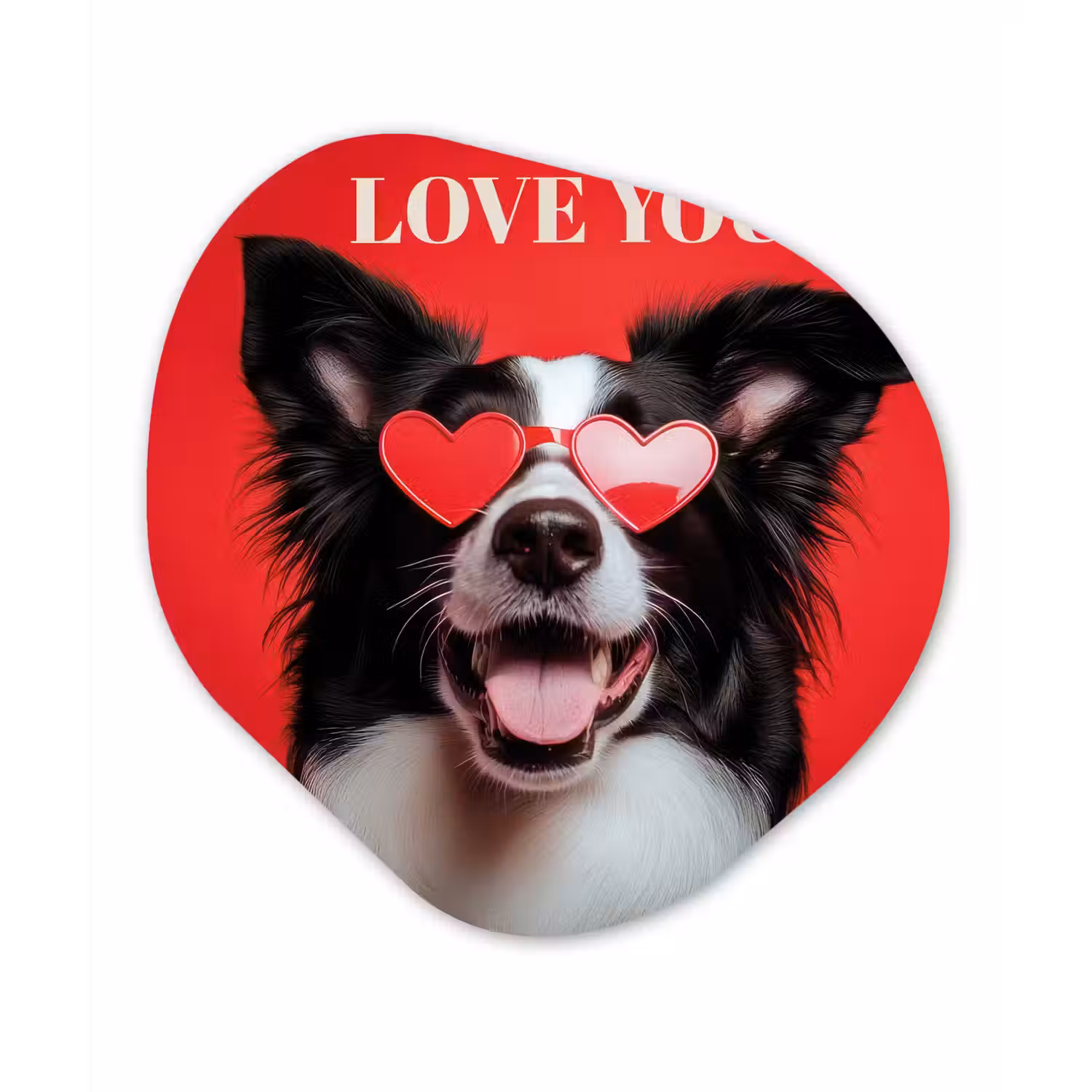 Hond - Hartjesbril - Loveyou - Rood Wandcirkel Organisch Plexiglas middel -3d