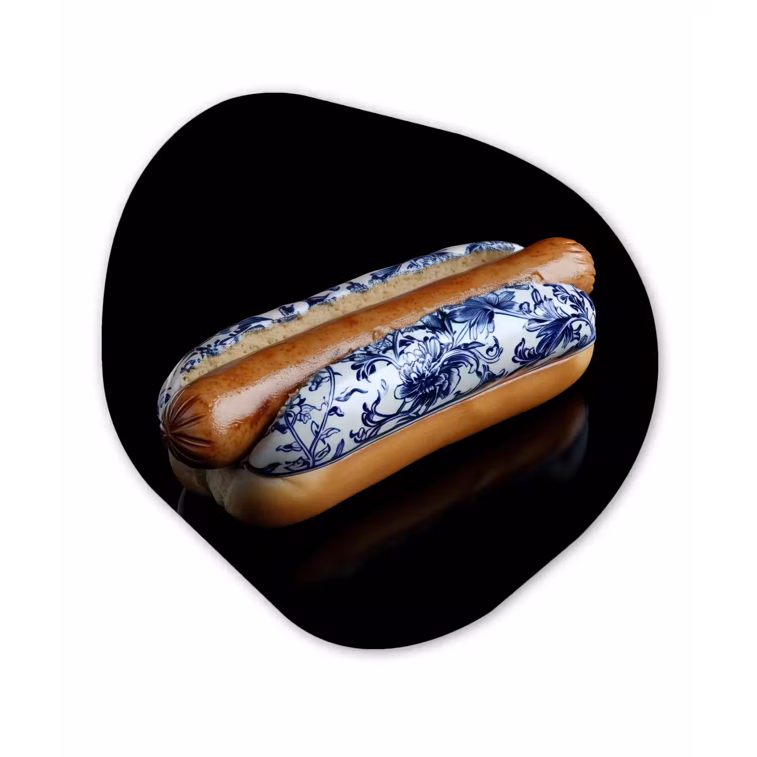 Hotdog - Porselein - Delfts blauw - Eten Wandcirkel Organisch Plexiglas middel -3d