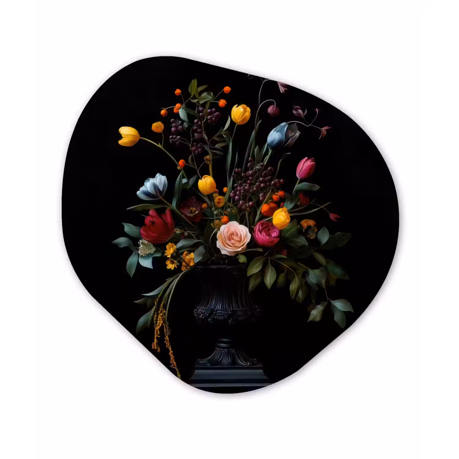 Klassiek - Vaas - Boeket - Bloemen Wandcirkel Organisch Plexiglas middel -3d