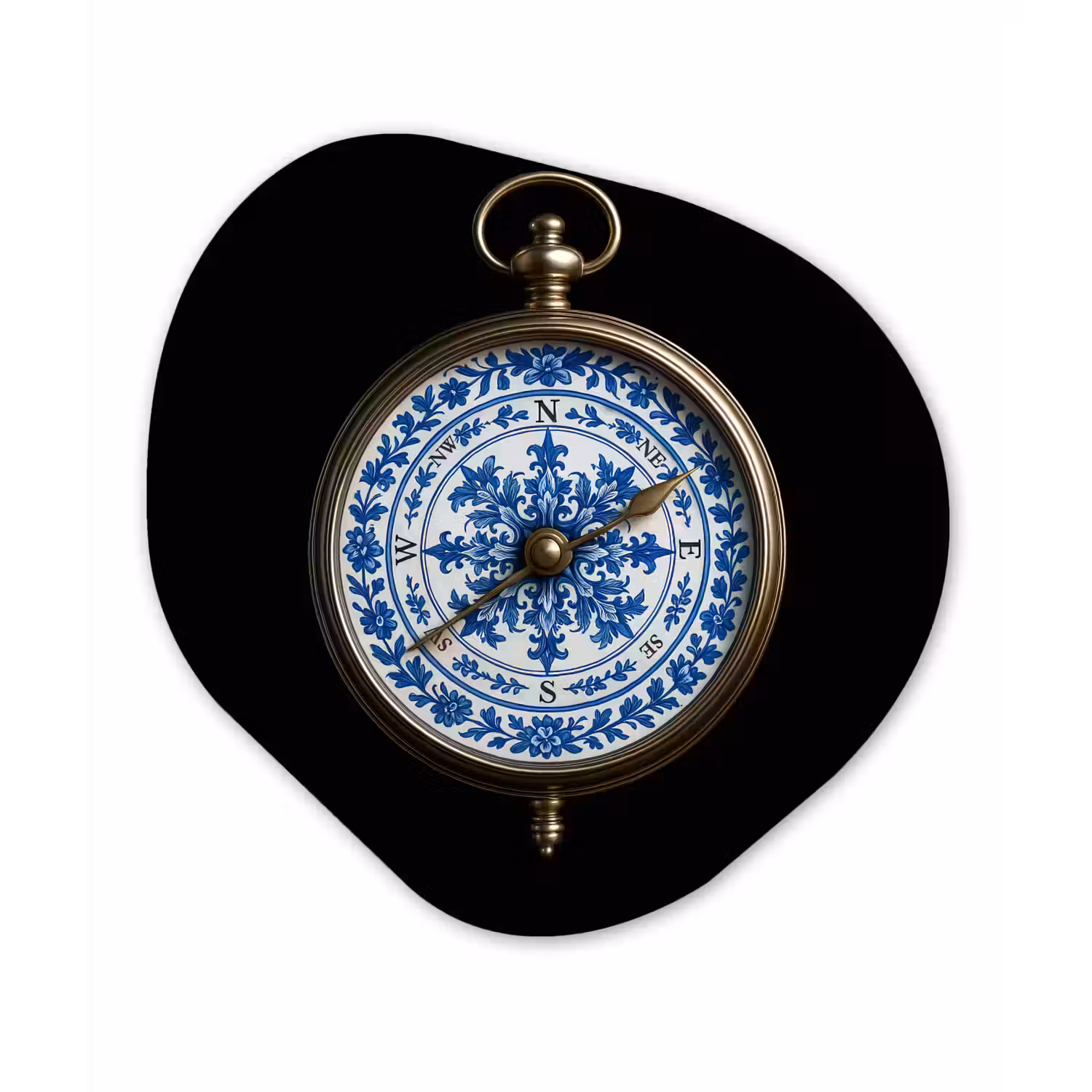 Kompas - Delfts blauw - Zwart Wandcirkel Organisch Plexiglas middel -3d