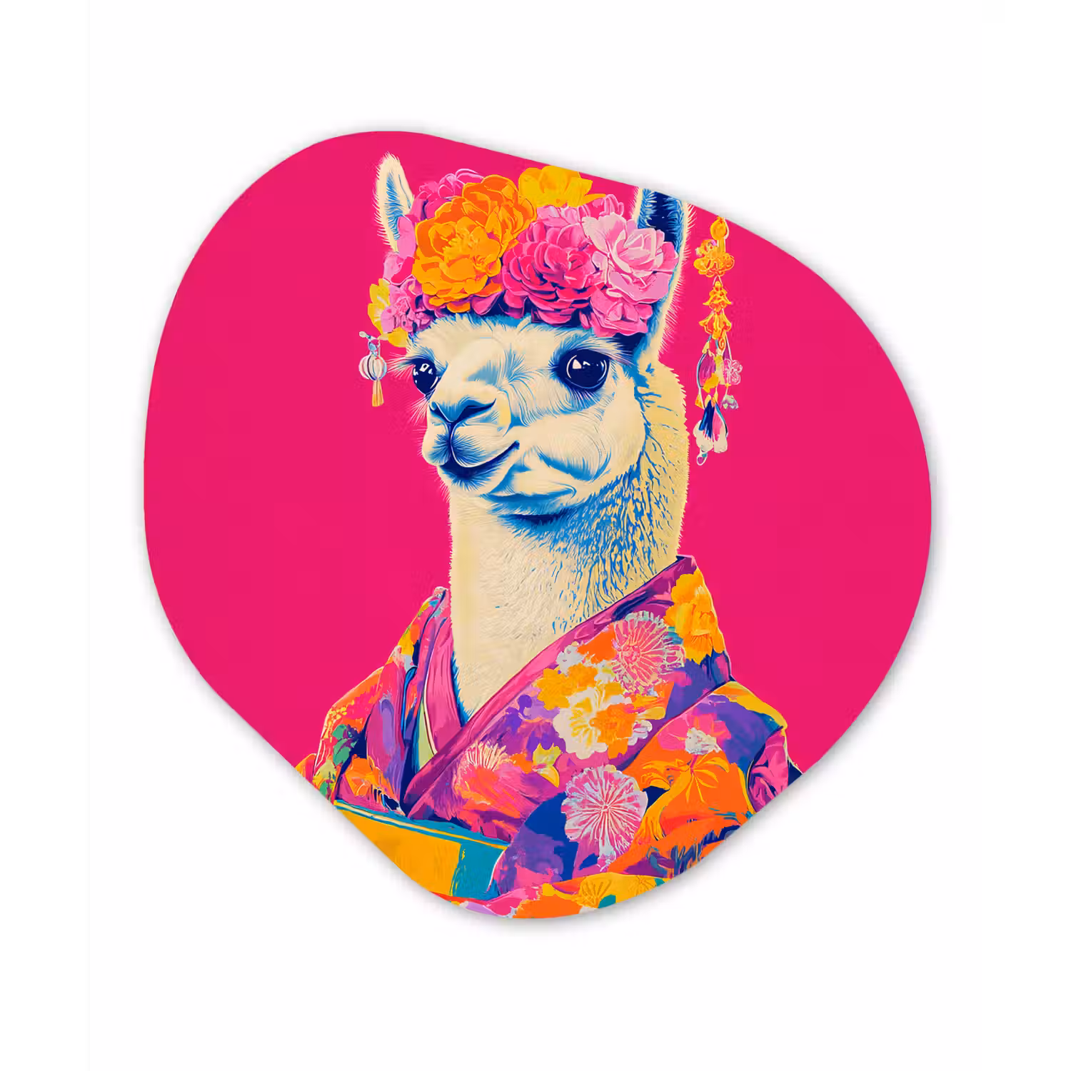 Lama - Kimono - Bloemenkrans - Felroze Wandcirkel Organisch Plexiglas middel -3d