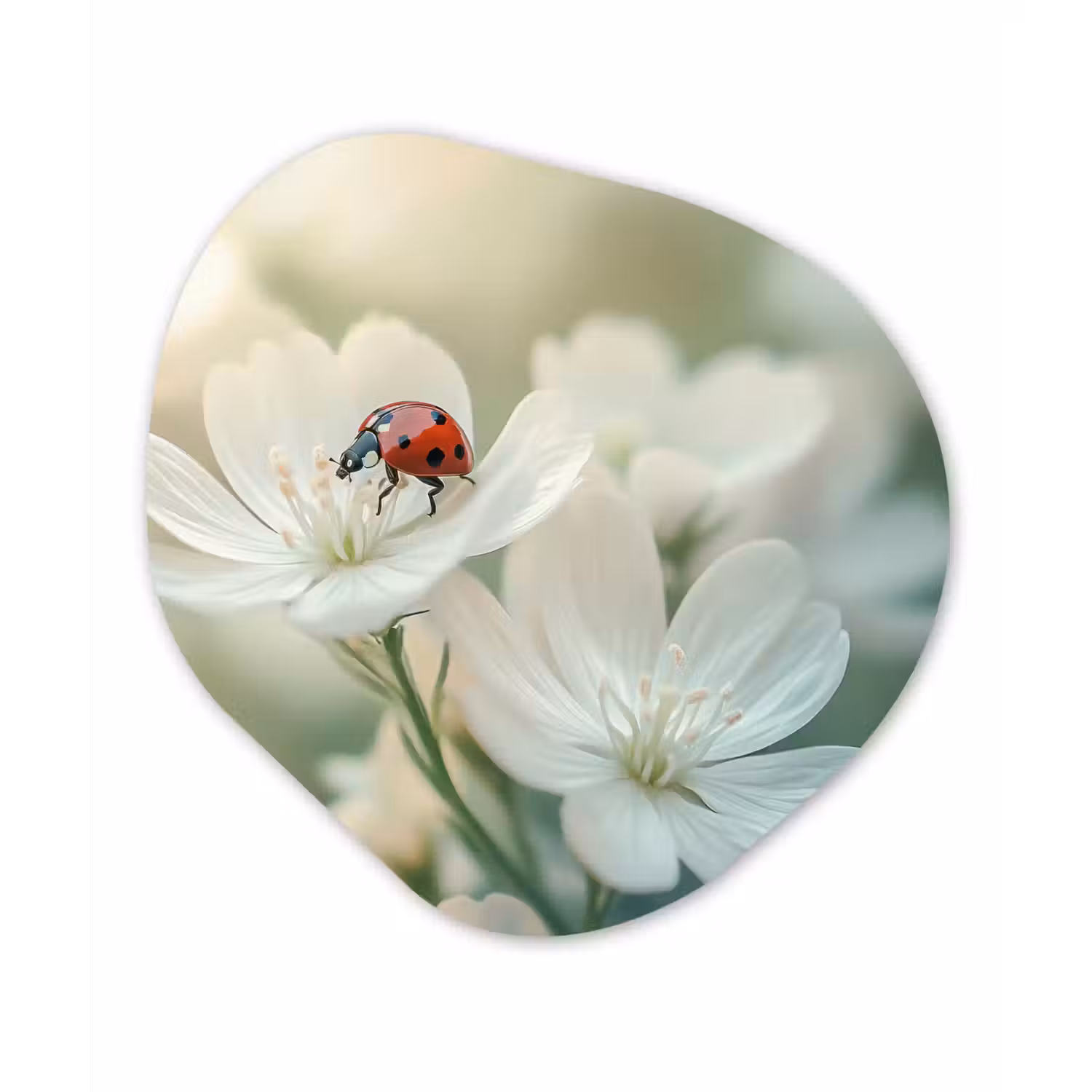 Lieveheersbeestje - Bloemen - Wit Wandcirkel Organisch Plexiglas middel -3d