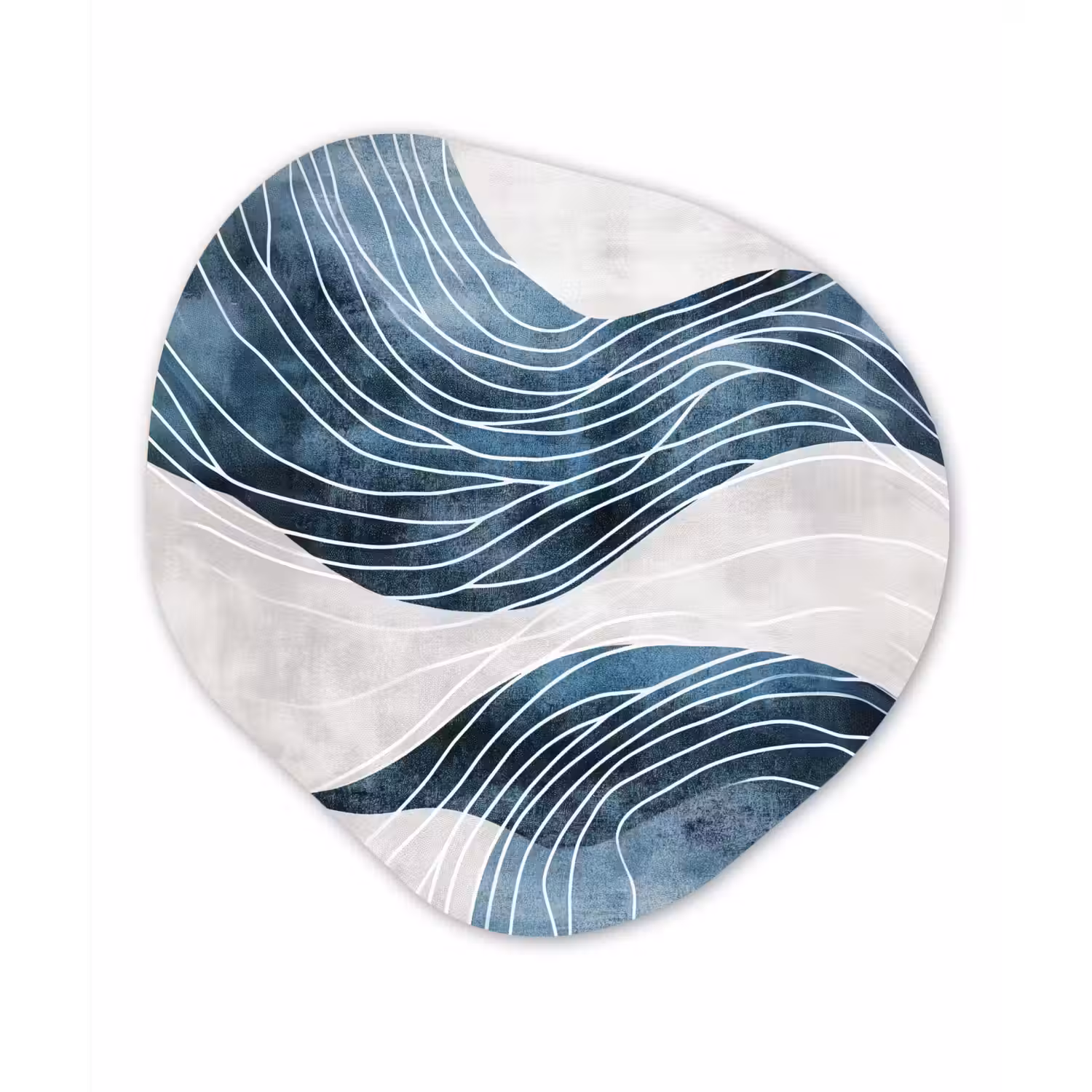 Lijnen - Golven - Abstract - Blauw Wandcirkel Organisch Plexiglas middel -3d
