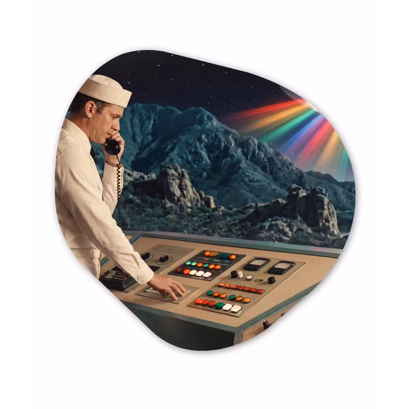 Organisch schilderij glas - Man - Controlekamer - Strand - Man - Controlekamer - Strand Wandcirkel Organisch Plexiglas middel