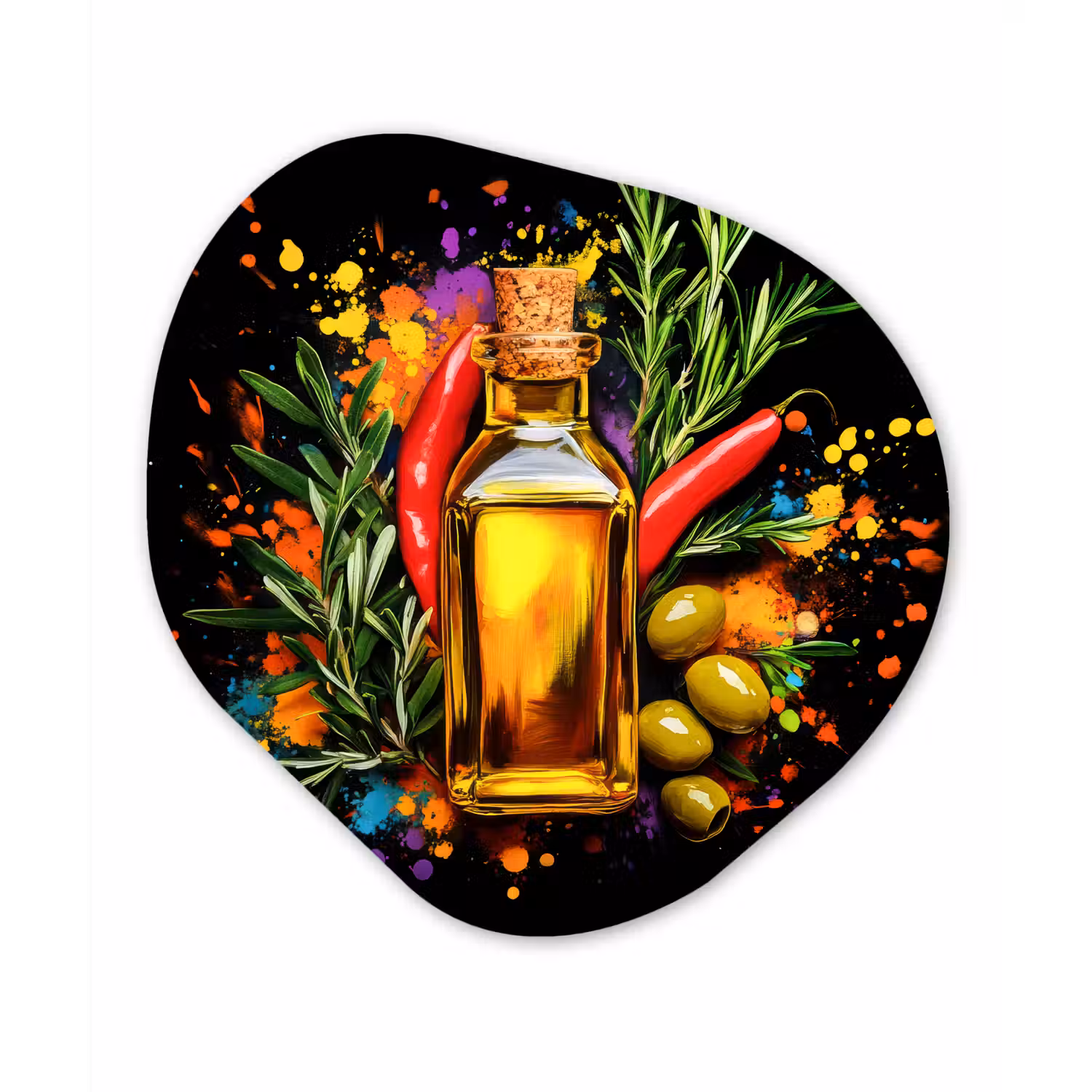 Olijfolie - Graffiti - Peper - Olijven - Modern Wandcirkel Organisch Plexiglas middel -3d