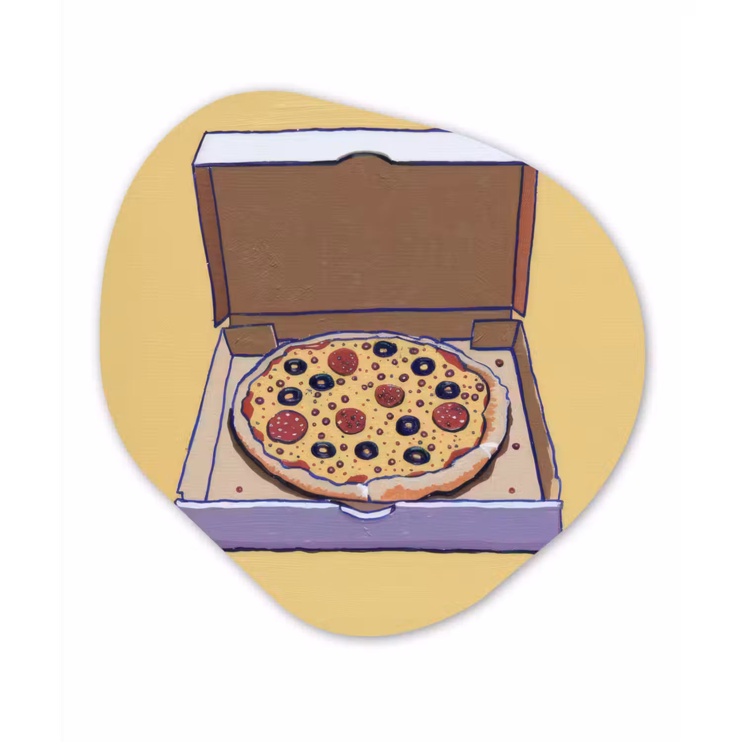 Pizza - Doos - Salami - Illustratie Wandcirkel Organisch Plexiglas middel -3d