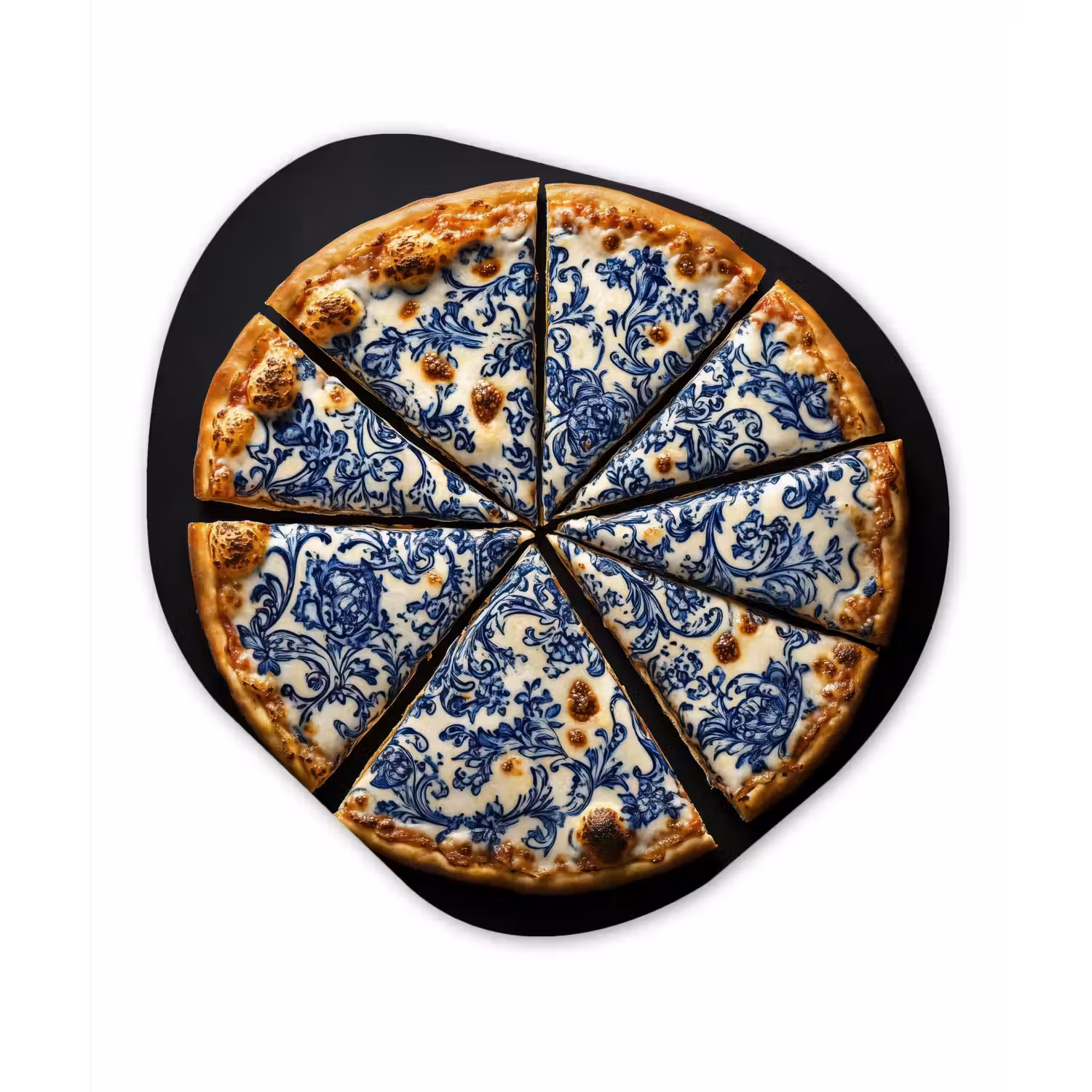 Pizza - Eten - Delftsblauw Wandcirkel Organisch Plexiglas middel -3d