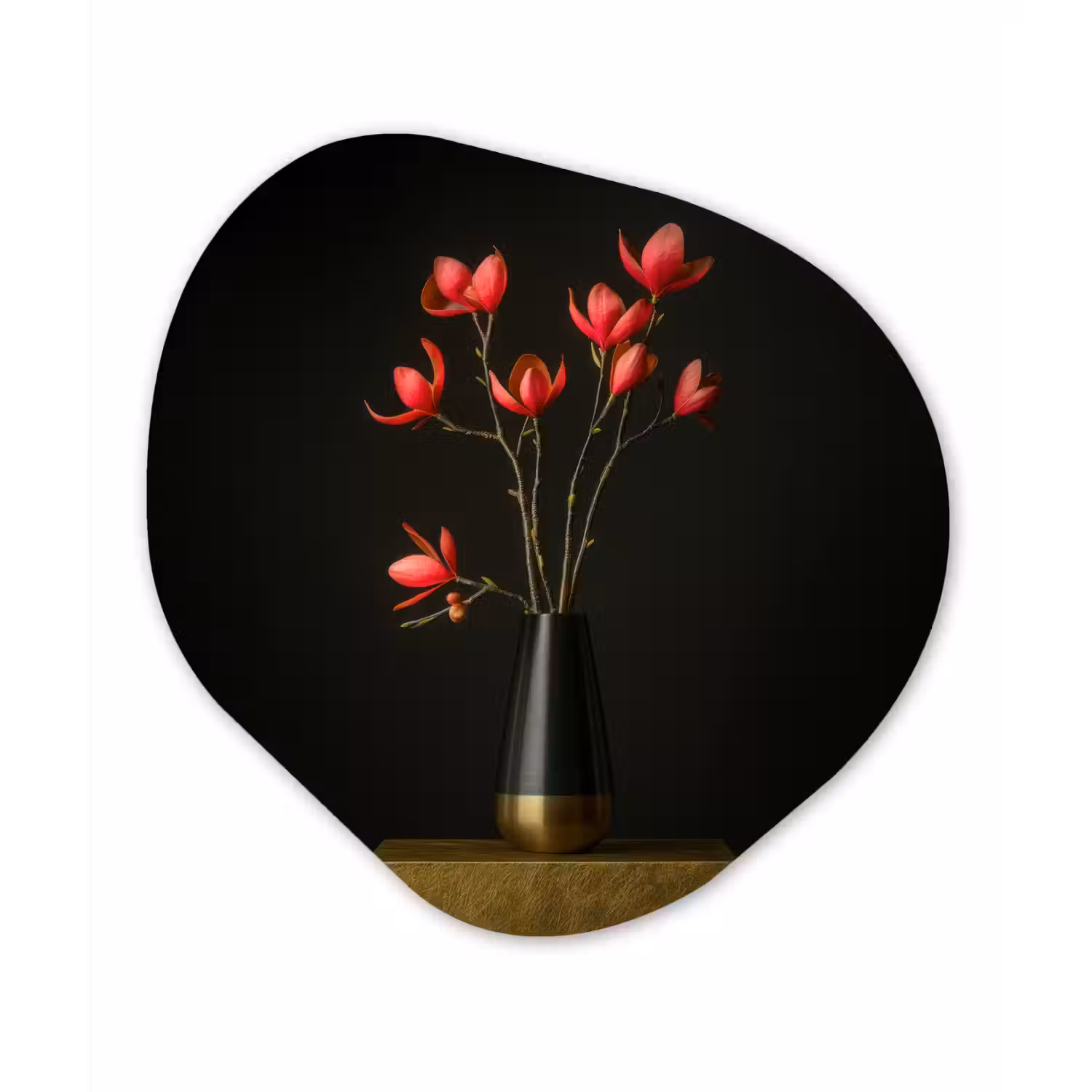 Rode - Bloemen - Vaas Wandcirkel Organisch Plexiglas middel -3d