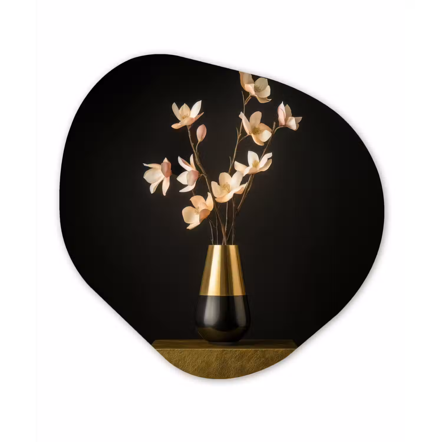 Sierlijk - Boeket - Goud - Vaas Wandcirkel Organisch Plexiglas middel -3d