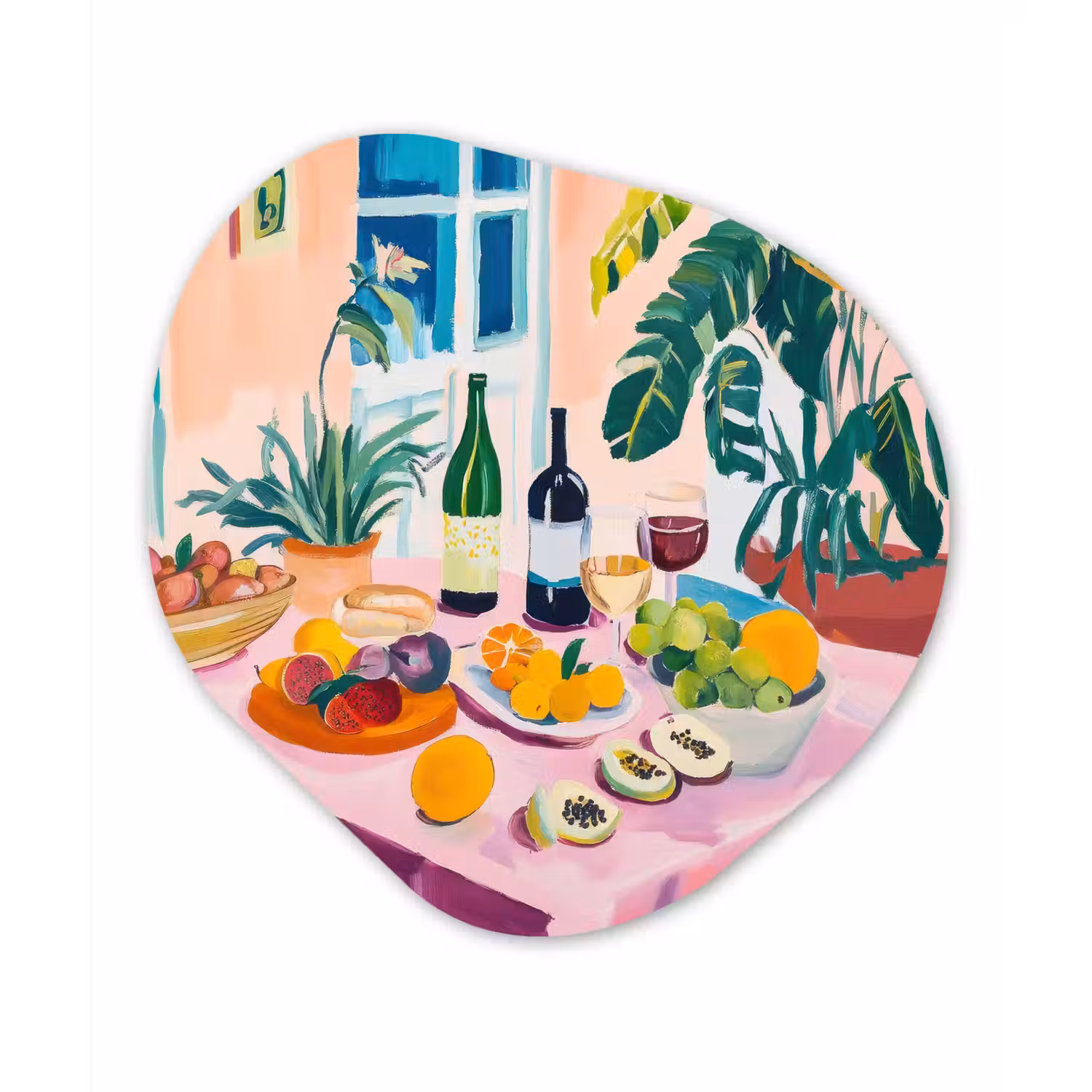 Tafel - Wijn - Fruit Wandcirkel Organisch Plexiglas middel -3d