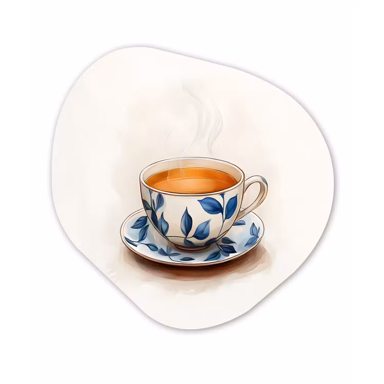 Theekop - Bladeren - Blauw Wandcirkel Organisch Plexiglas middel -3d