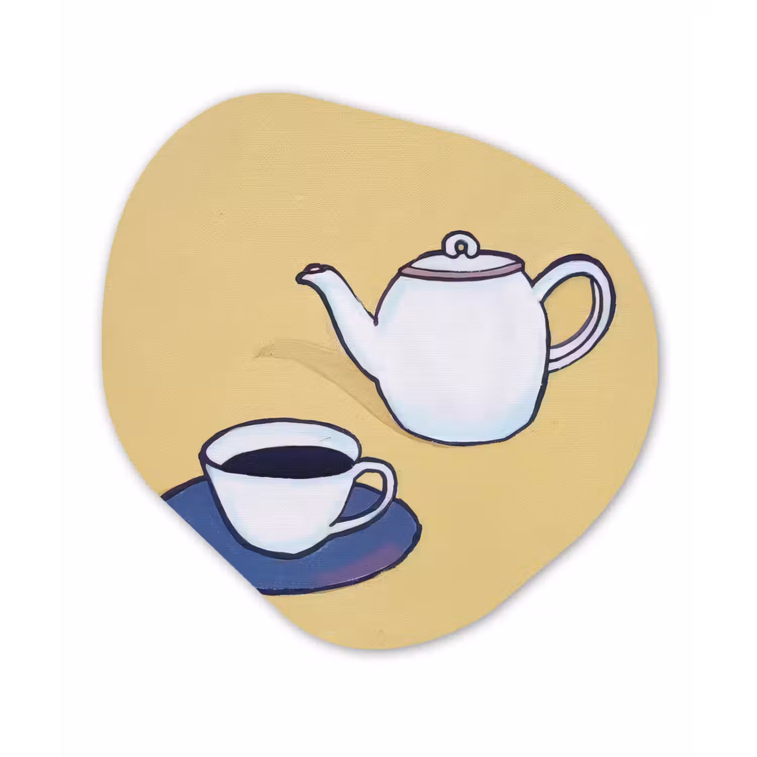 Theepot - Kopje - Beige - Illustratie Wandcirkel Organisch Plexiglas middel -3d