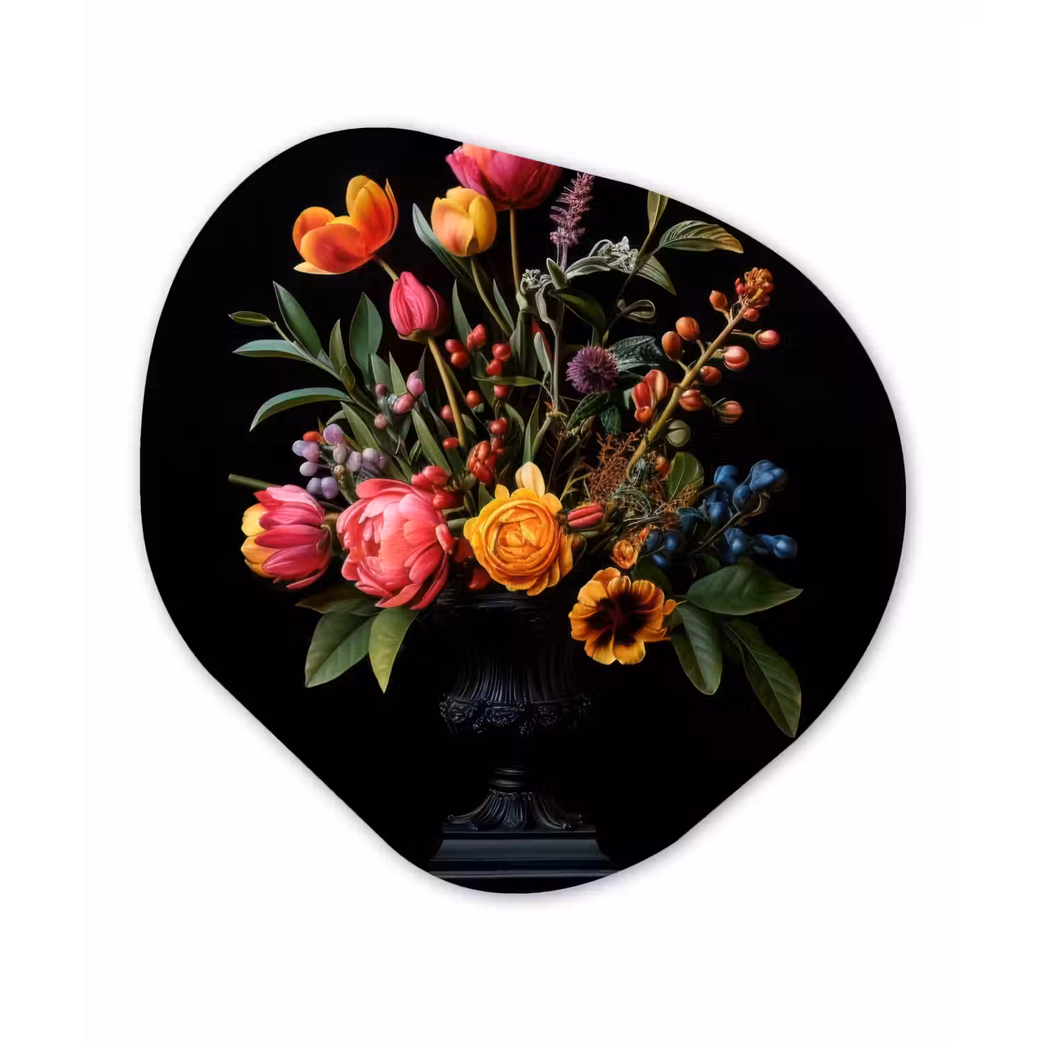 Tulpen - Bessen - Boeket - Vaas Wandcirkel Organisch Plexiglas middel -3d