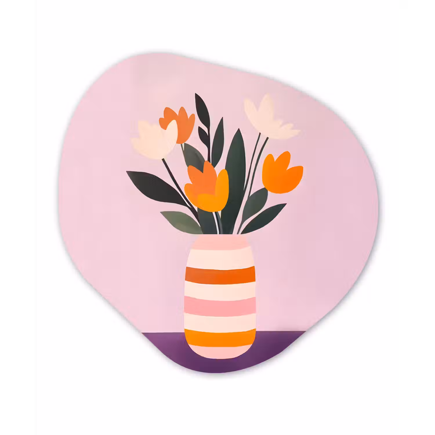 Tulpen - Vaas - Strepen - Paars Wandcirkel Organisch Plexiglas middel -3d