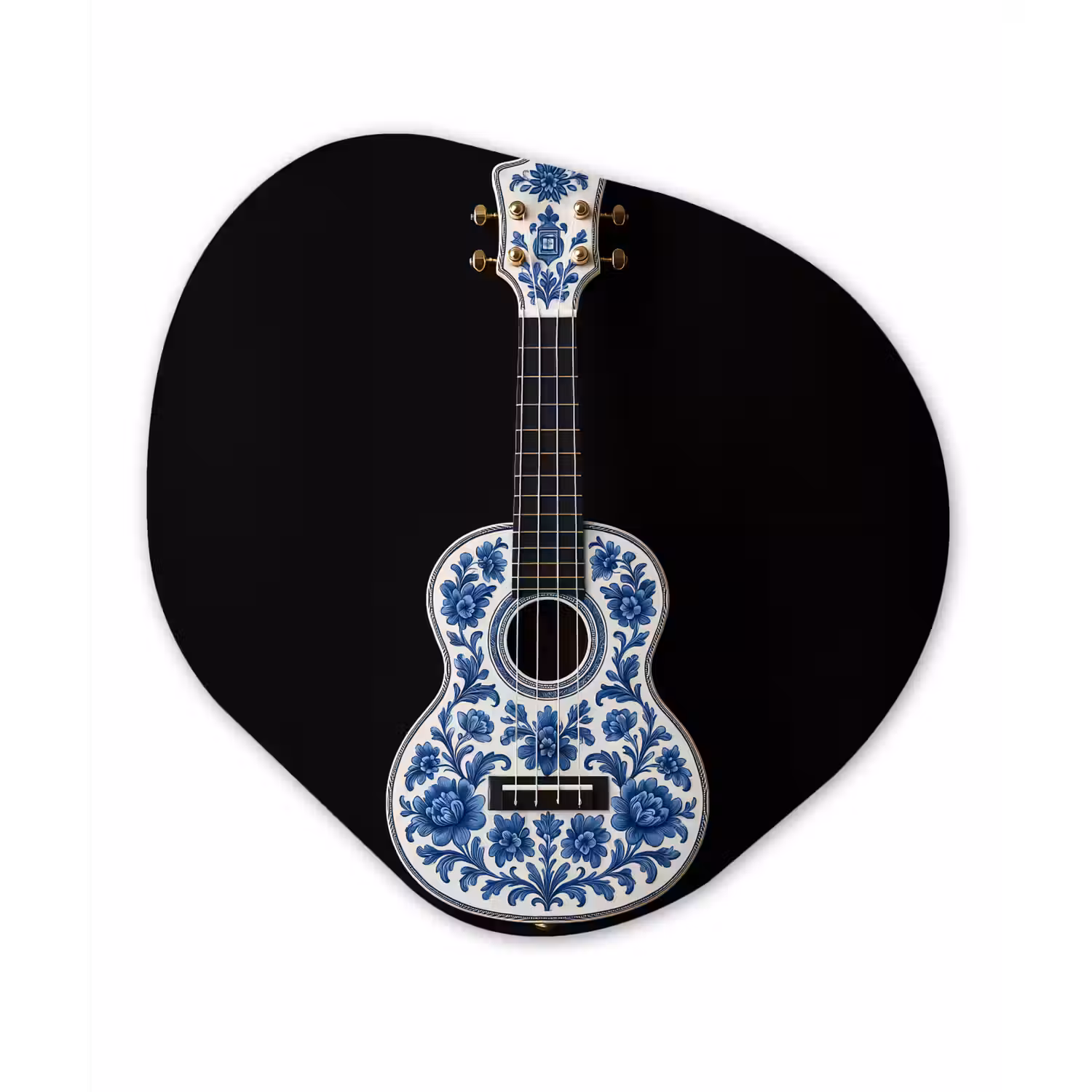 Ukelele - Delfts - Blauw - Muziek Wandcirkel Organisch Plexiglas middel -3d