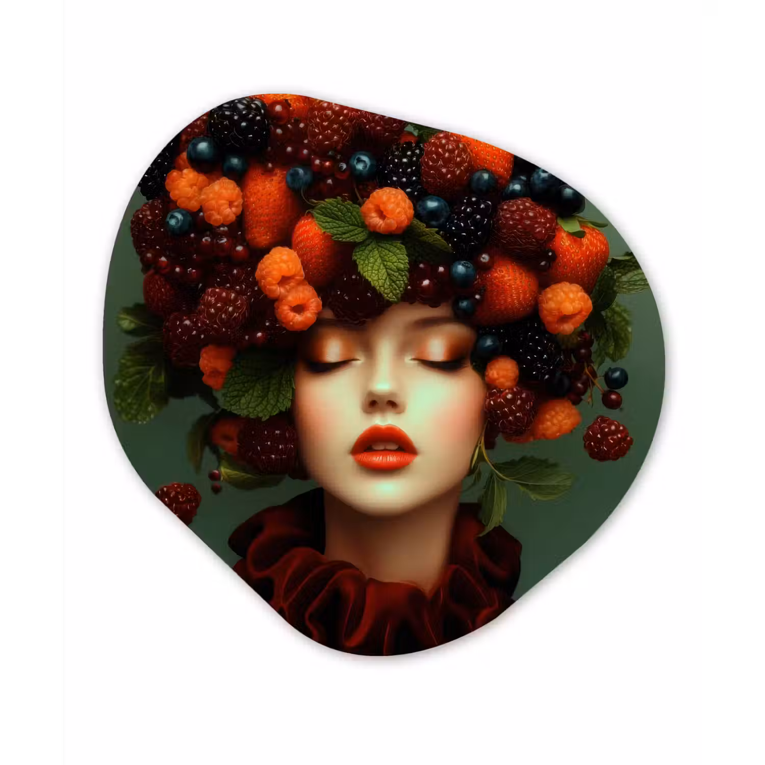 Vrouw - Aardbeien - Frambozen - Bramen - Bessen Wandcirkel Organisch Plexiglas middel -3d