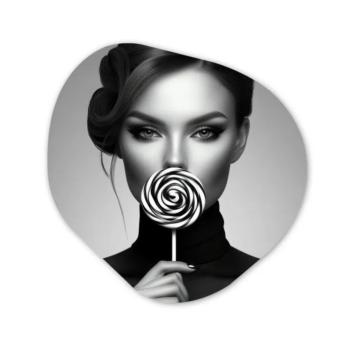 Vrouw - Lolly - Zwart Wandcirkel Organisch Plexiglas middel -3d