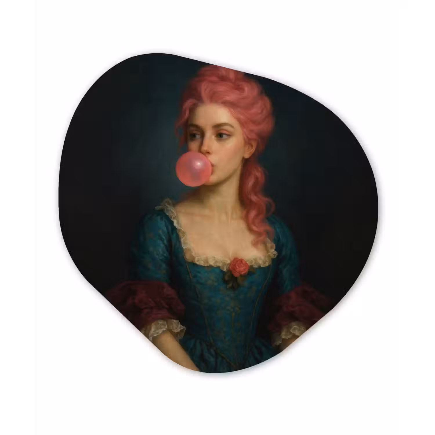 Vrouw - Portret - Kauwgombel Wandcirkel Organisch Plexiglas middel -3d