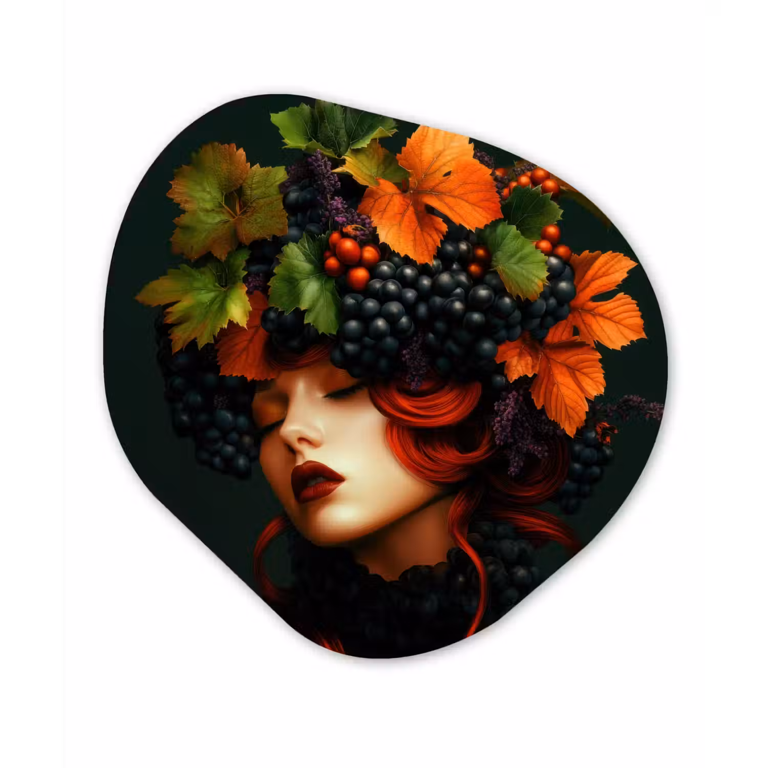 Vrouw - Rood - Groen - Druiven Wandcirkel Organisch Plexiglas middel -3d