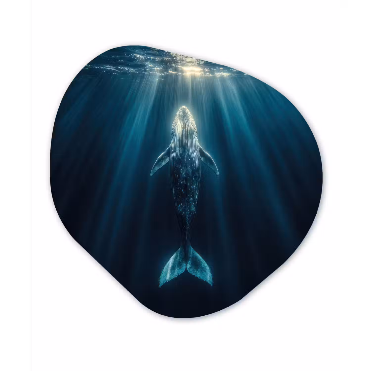 Walvis - Water - Zonnestralen - Blauw Wandcirkel Organisch Plexiglas middel -3d