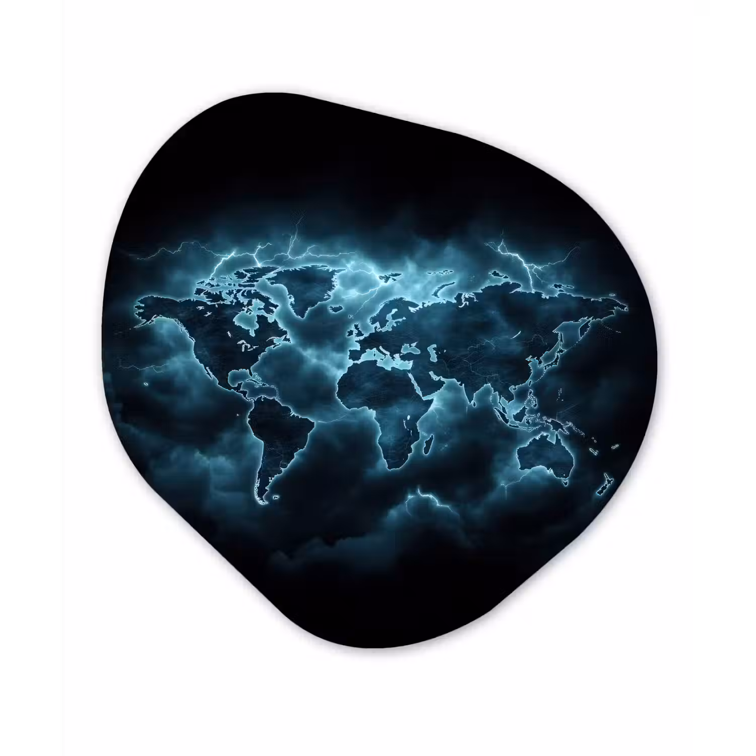 Wereldkaart - Bliksem - Blauw Wandcirkel Organisch Plexiglas middel -3d