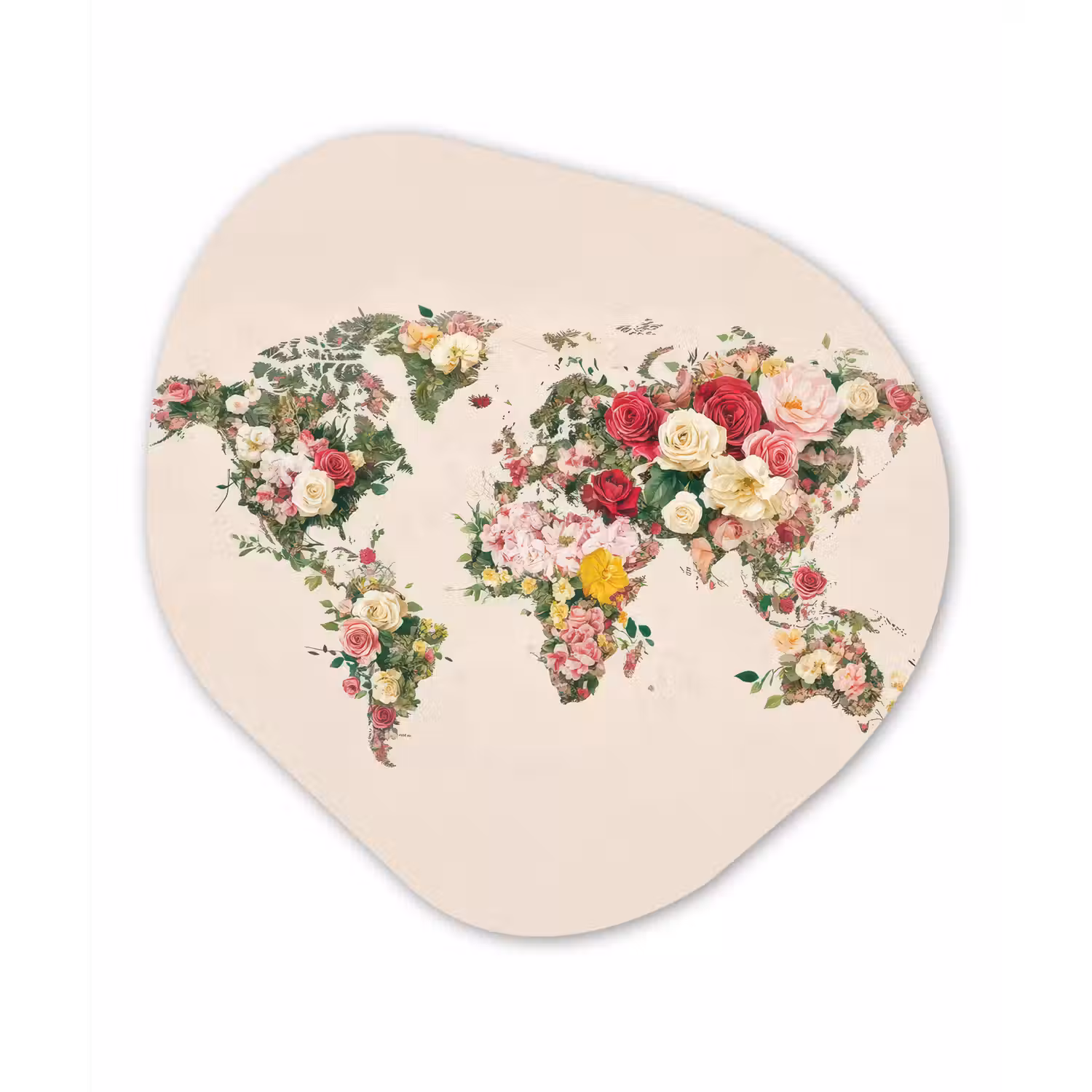 Wereldkaart - Bloemen - Roze Wandcirkel Organisch Plexiglas middel -3d