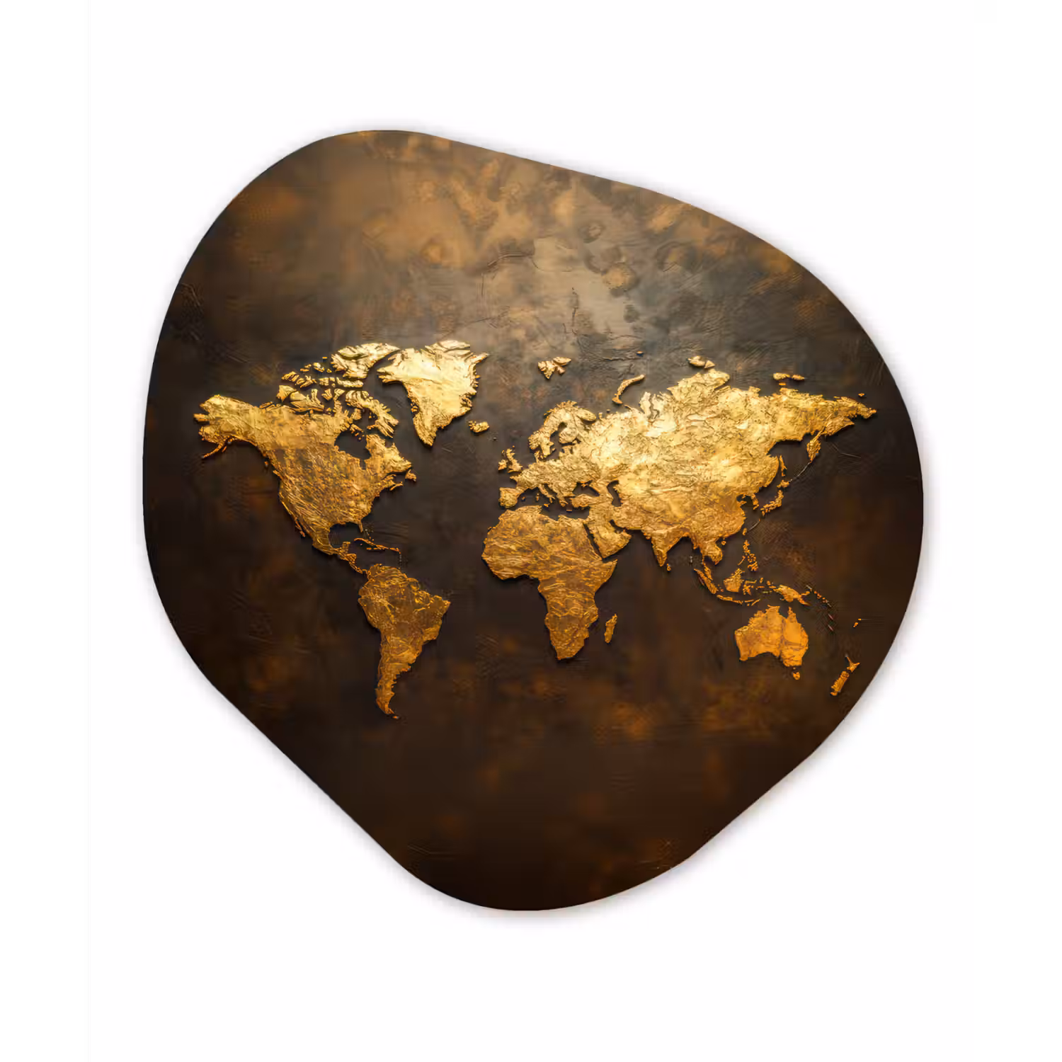 Wereldkaart - Goud - Roest Wandcirkel Organisch Plexiglas middel -3d
