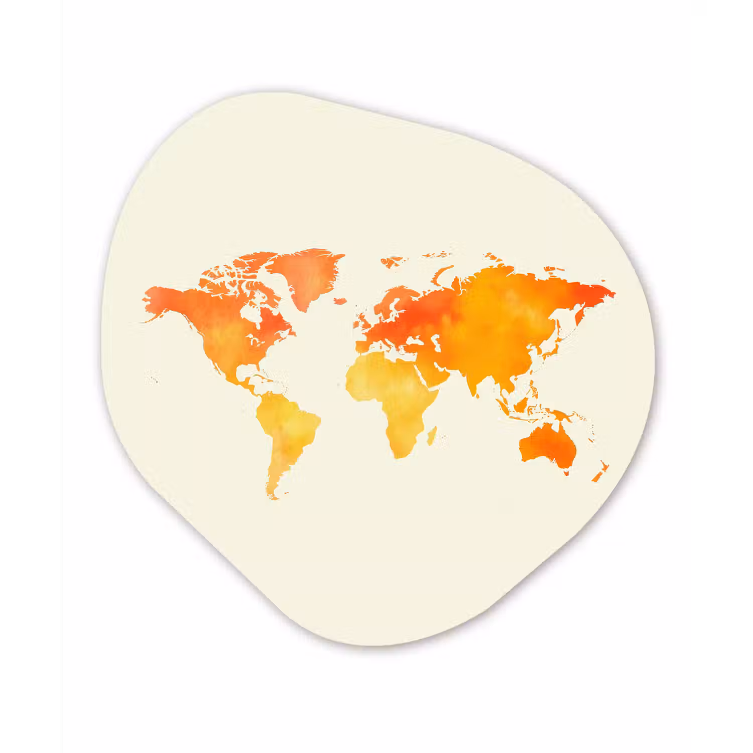 Wereldkaart - Oranje - Kleurrijk Wandcirkel Organisch Plexiglas middel -3d